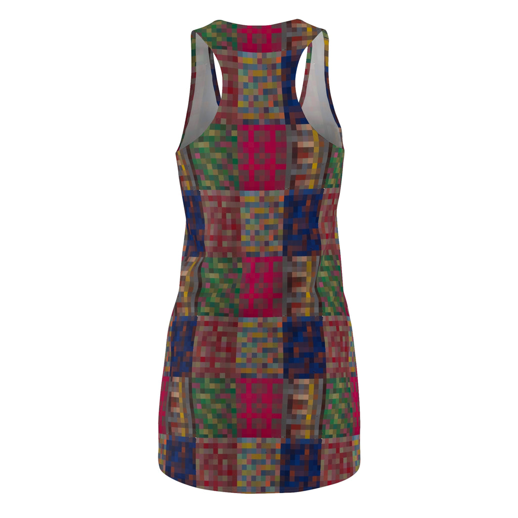 Colorblocked Patchwork Racerback Dress - Vibrant Geometric All-Over Print