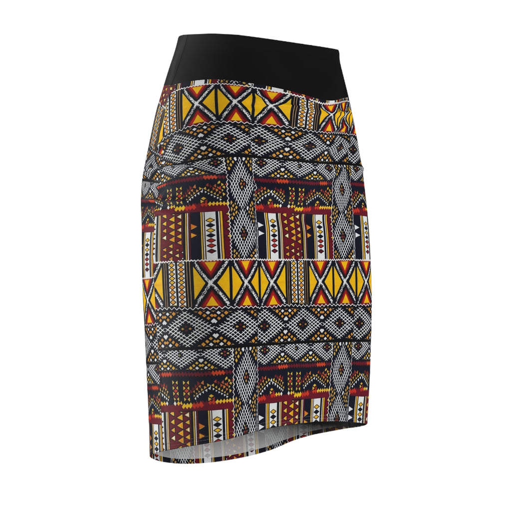African Tribal Print Pencil Skirt — Bold Geometric Ankara Pattern