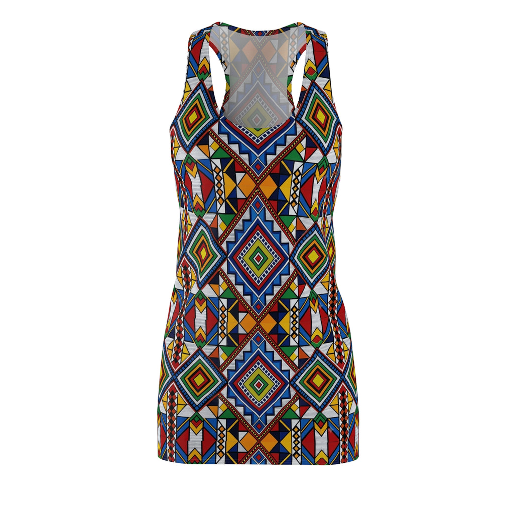 Geometric Tribal Racerback Dress — Colorful African-Inspired Print