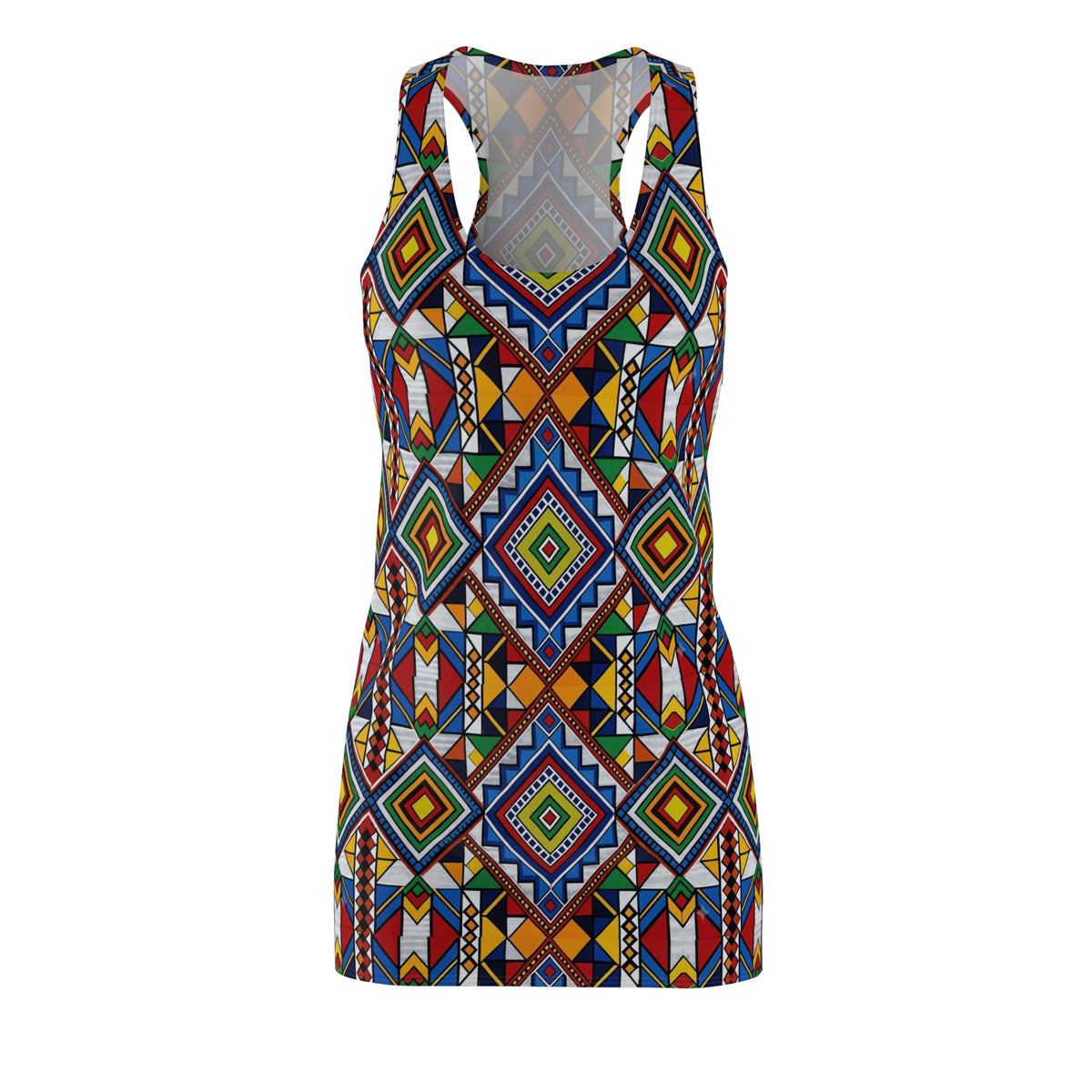Geometric Tribal Racerback Dress — Colorful African-Inspired Print