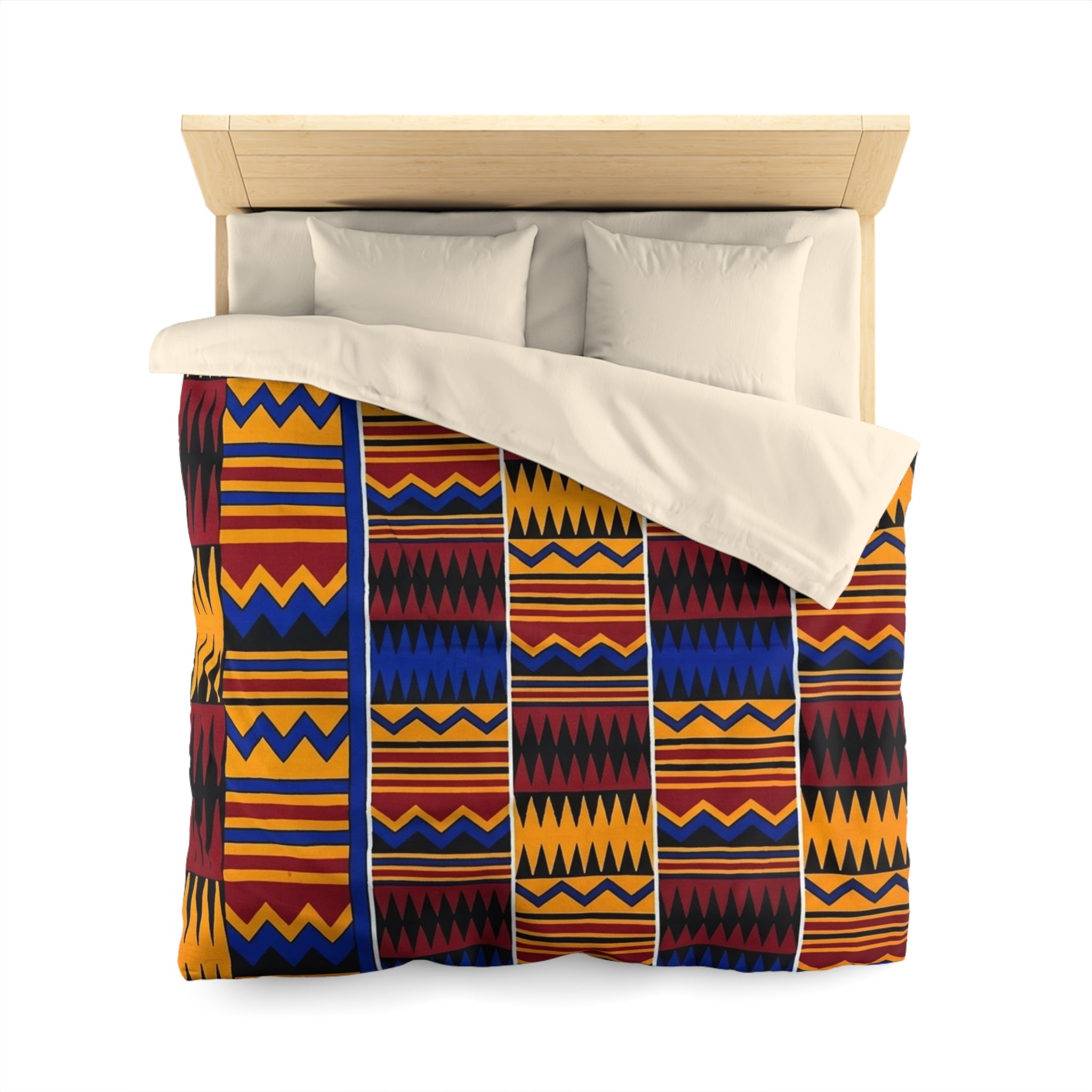 African Kente Pattern Microfiber Duvet Cover — Bold Geometric Stripe Bedding