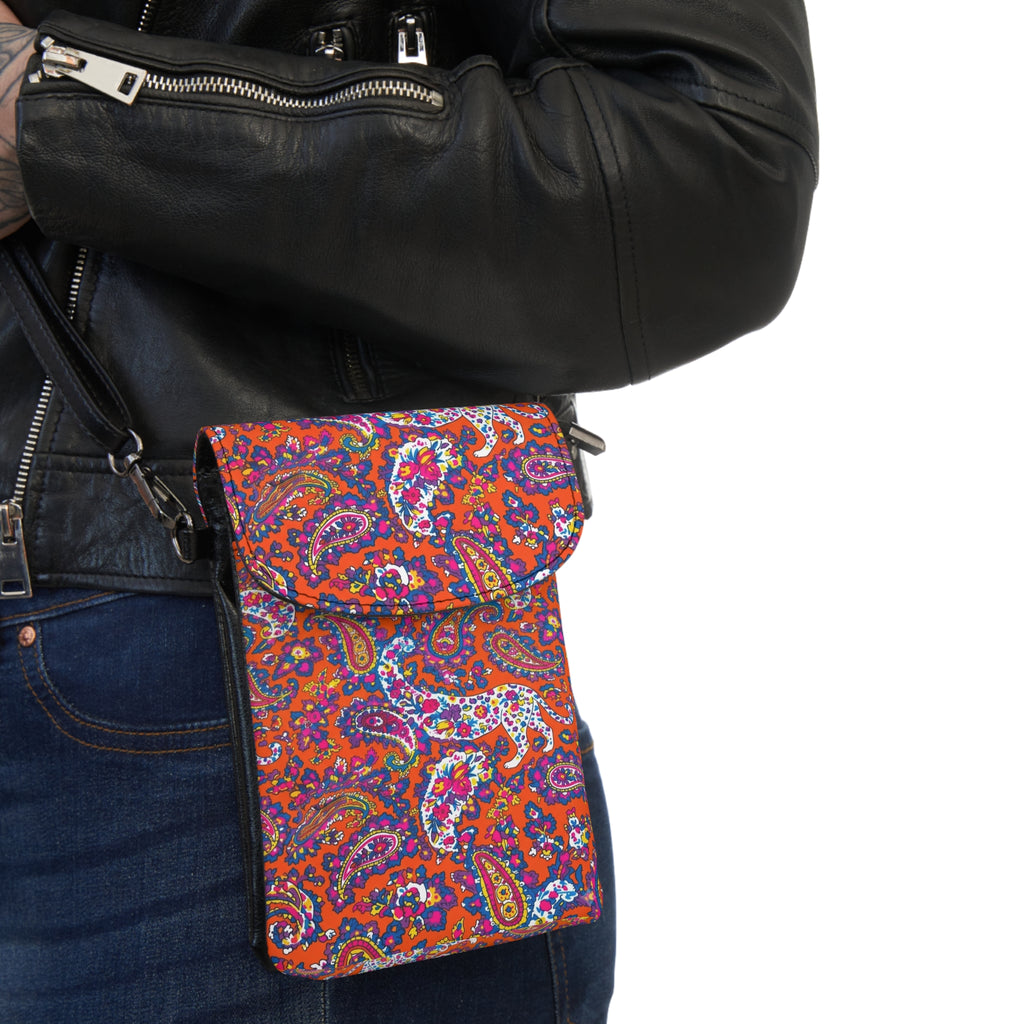 Paisley Crossbody Phone Wallet — Small Cell Phone Wallet with Card Slot & Adjustable Strap