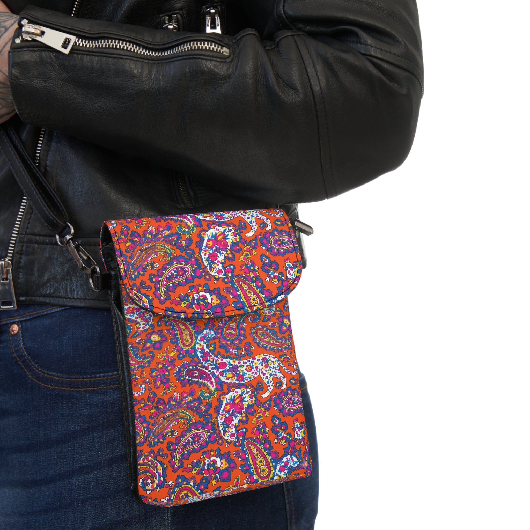 Paisley Crossbody Phone Wallet — Small Cell Phone Wallet with Card Slot & Adjustable Strap