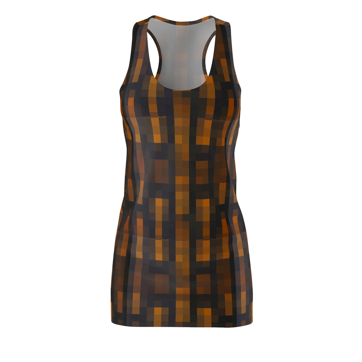 Autumn Grid Racerback Dress — Warm Plaid AOP Bodycon
