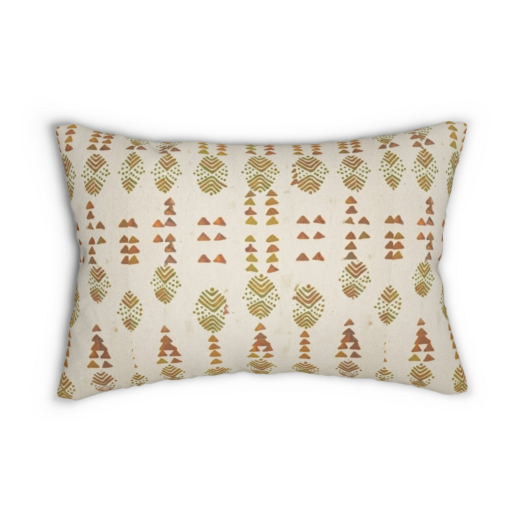 Boho Geometric Lumbar Pillow — Earthy Tribal Pattern Accent Cushion