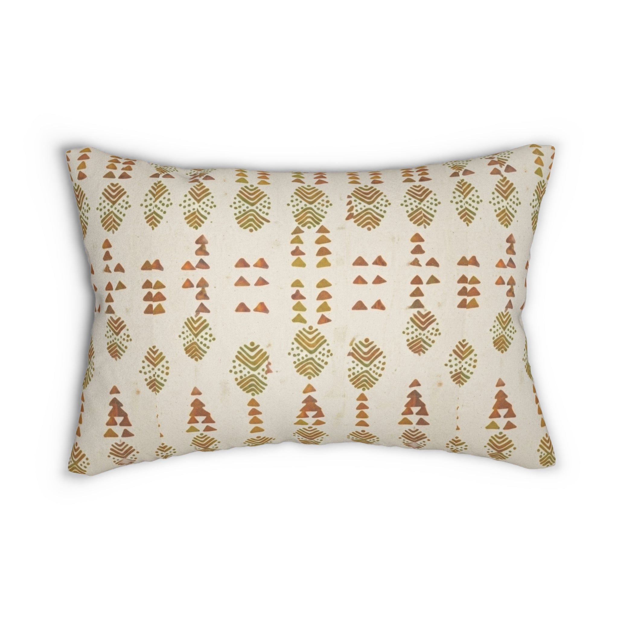 Boho Geometric Lumbar Pillow — Earthy Tribal Pattern Accent Cushion
