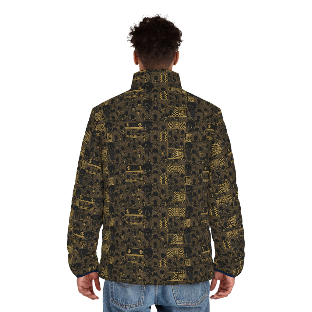 Men's Puffer Jacket — Vintage Gold Patterned All-Over Print
