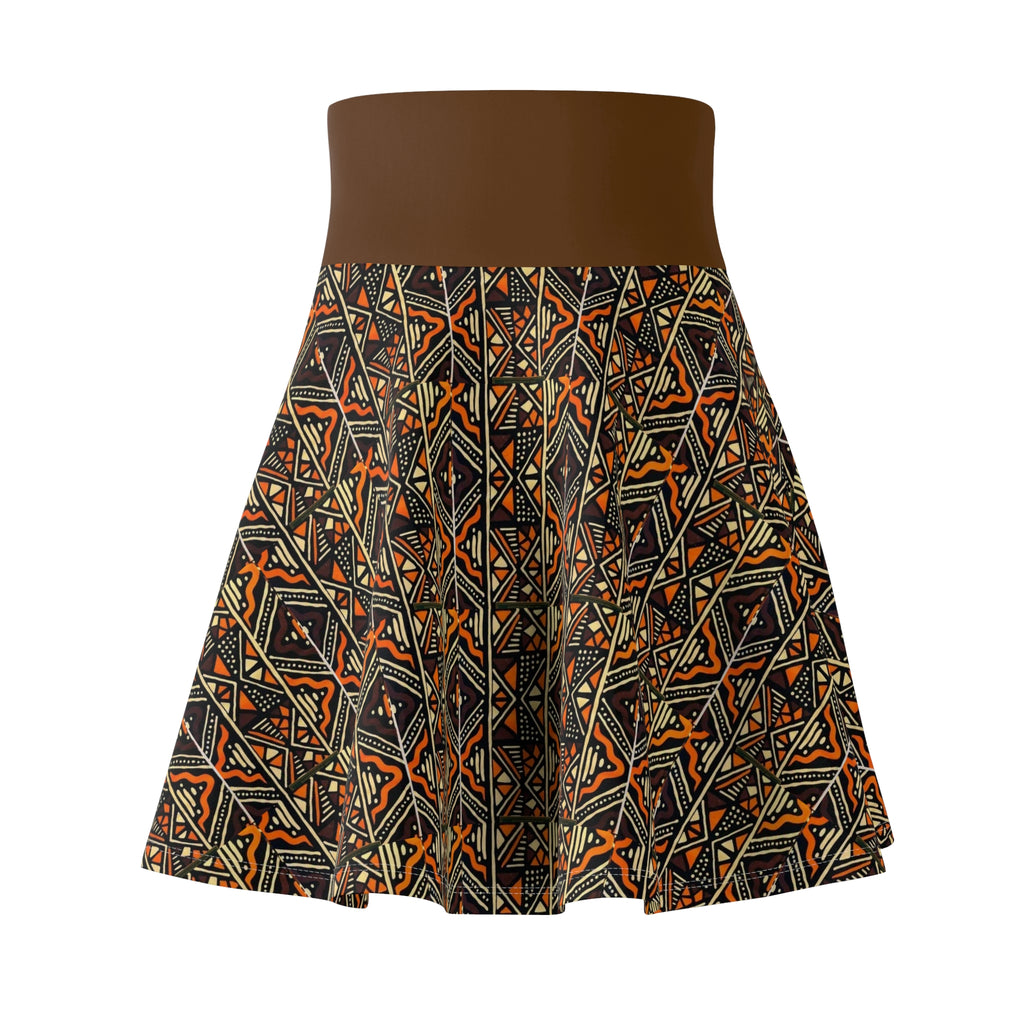 Tribal Geometric Skater Skirt — Autumn Brown Aztec Pattern