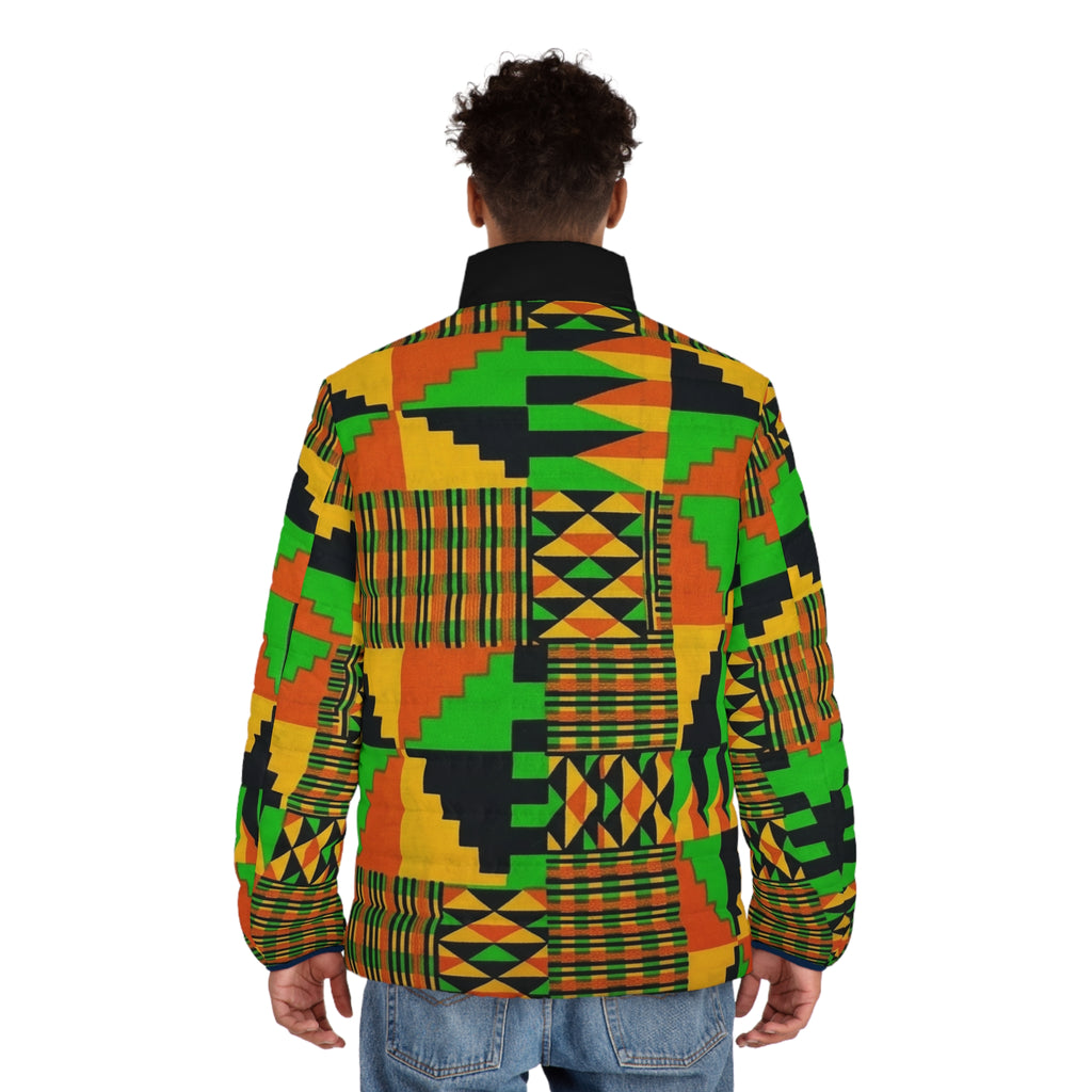 Kente Print Men's Puffer Jacket – Vibrant African Pattern Winter Coat