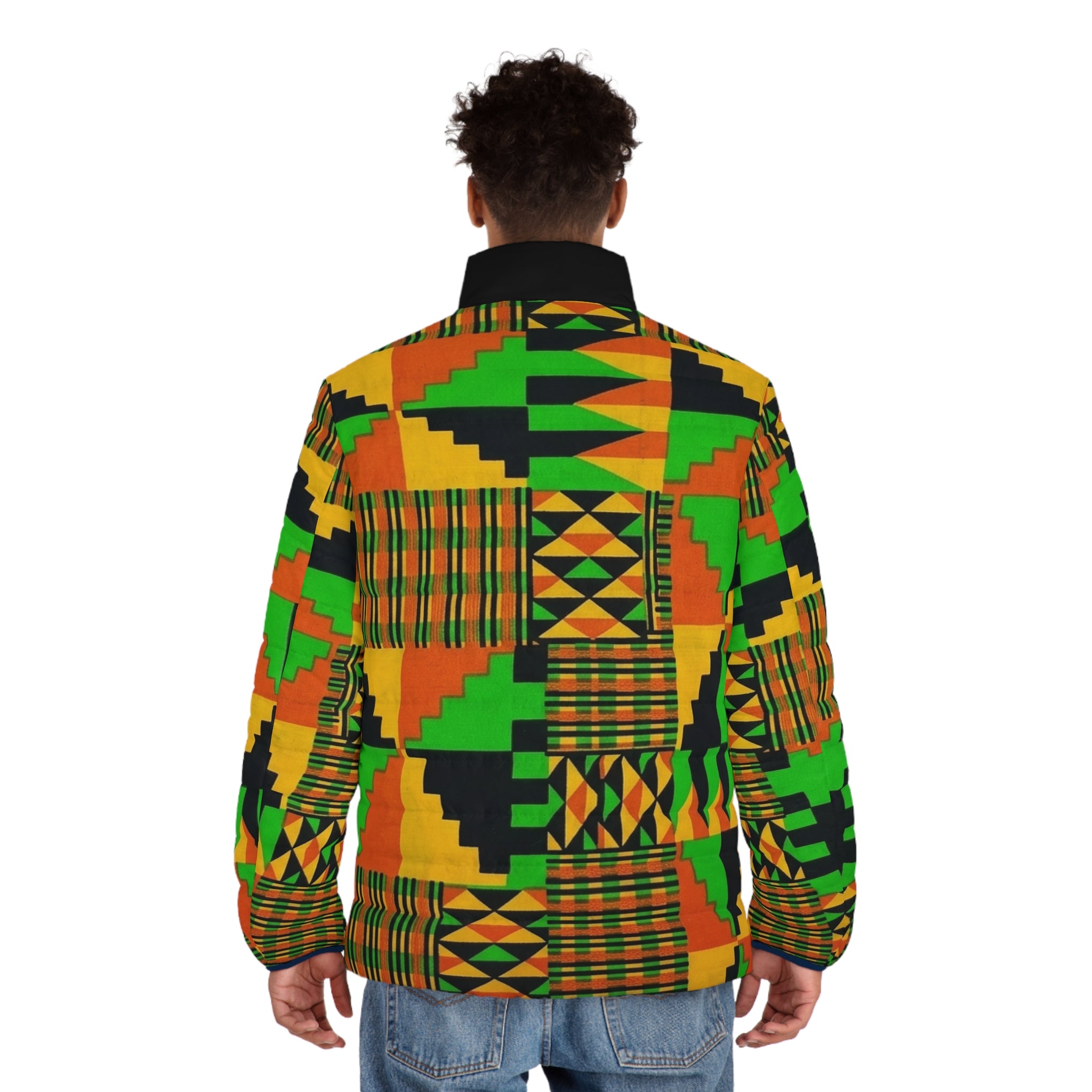 Kente Print Men's Puffer Jacket – Vibrant African Pattern Winter Coat