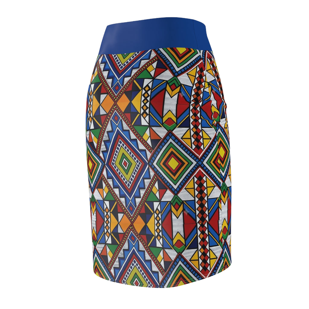 African Geometric Print Pencil Skirt — Bold Colorful Tribal Pattern