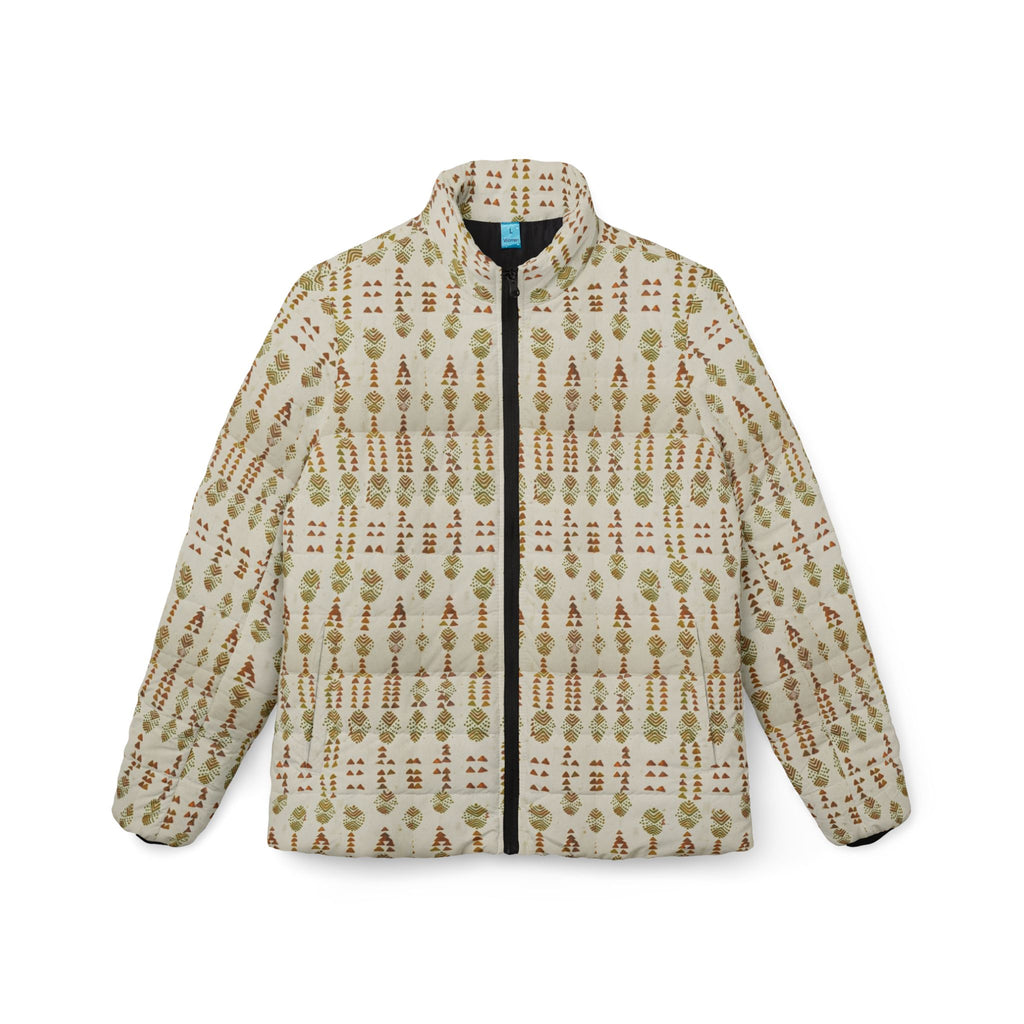 Women’s Puffer Jacket — Neutral Botanical Pattern All-Over Print