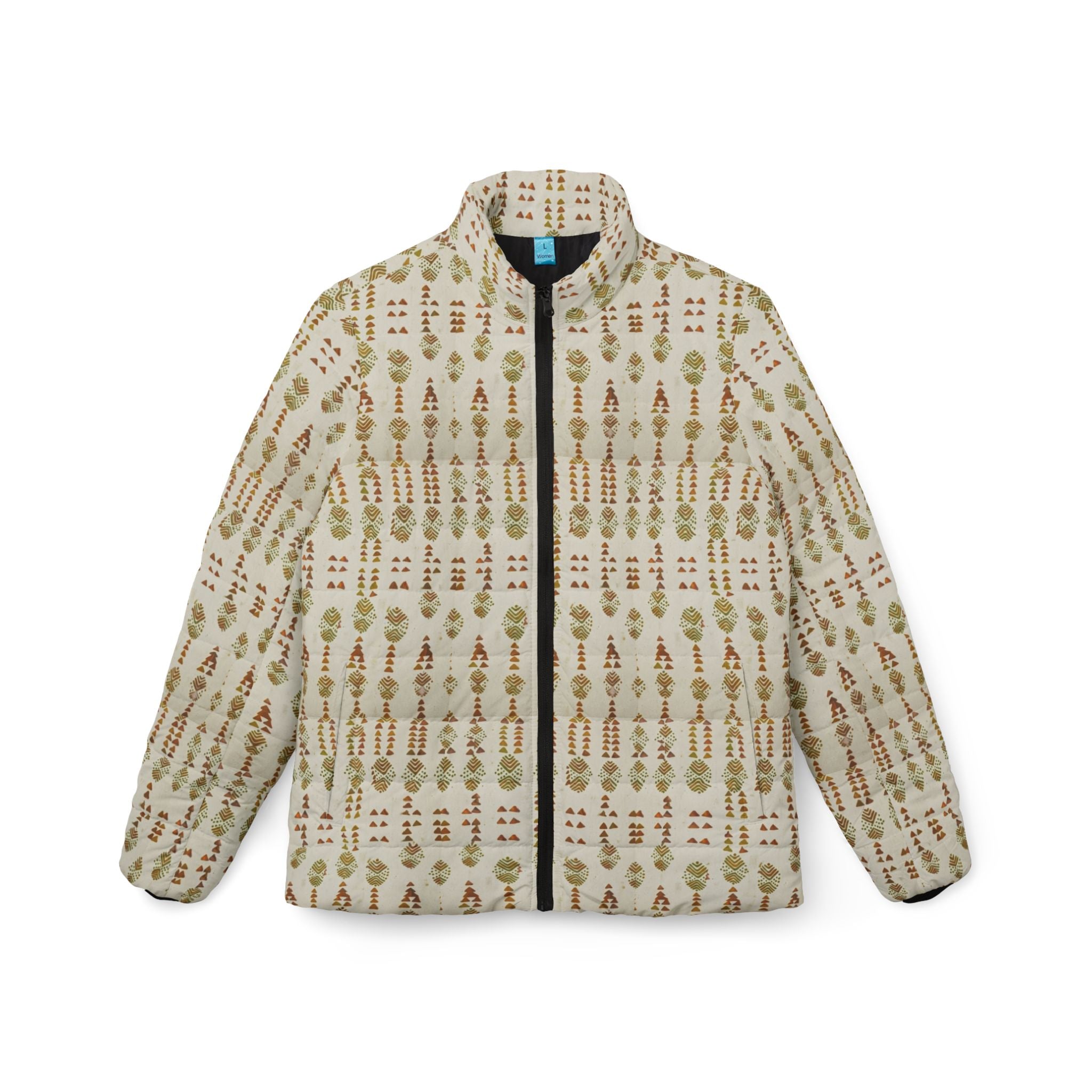 Women’s Puffer Jacket — Neutral Botanical Pattern All-Over Print