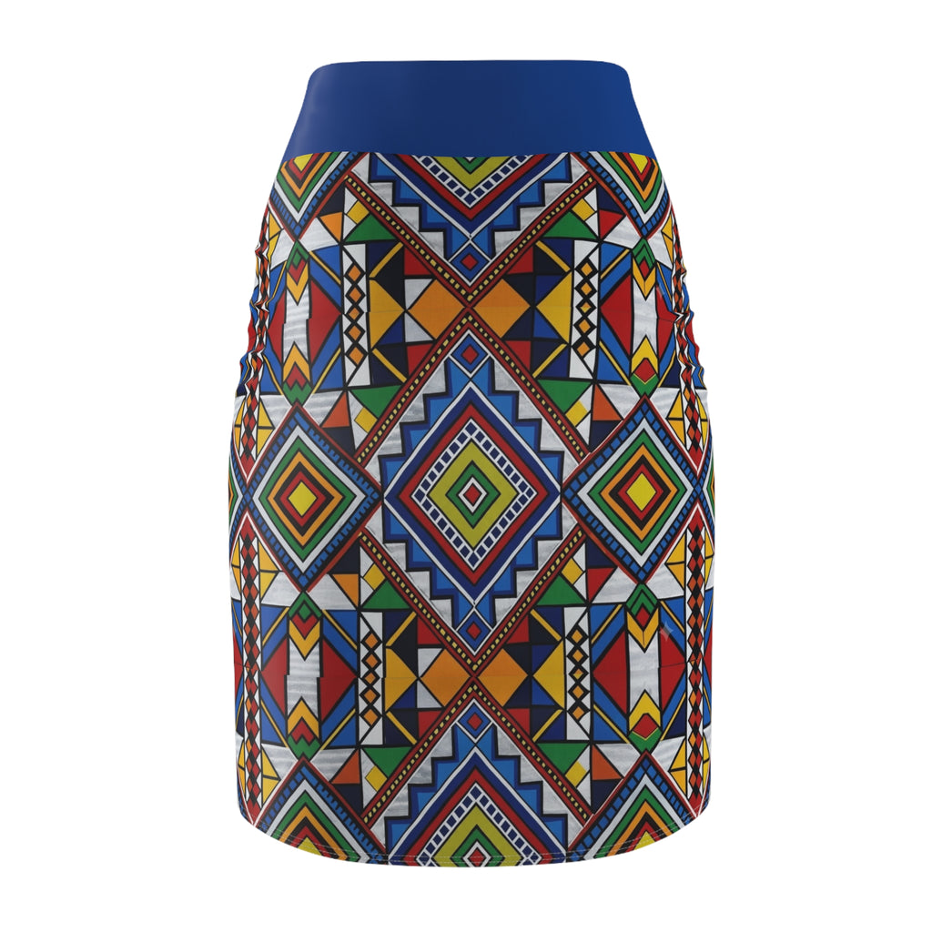 African Geometric Print Pencil Skirt — Bold Colorful Tribal Pattern