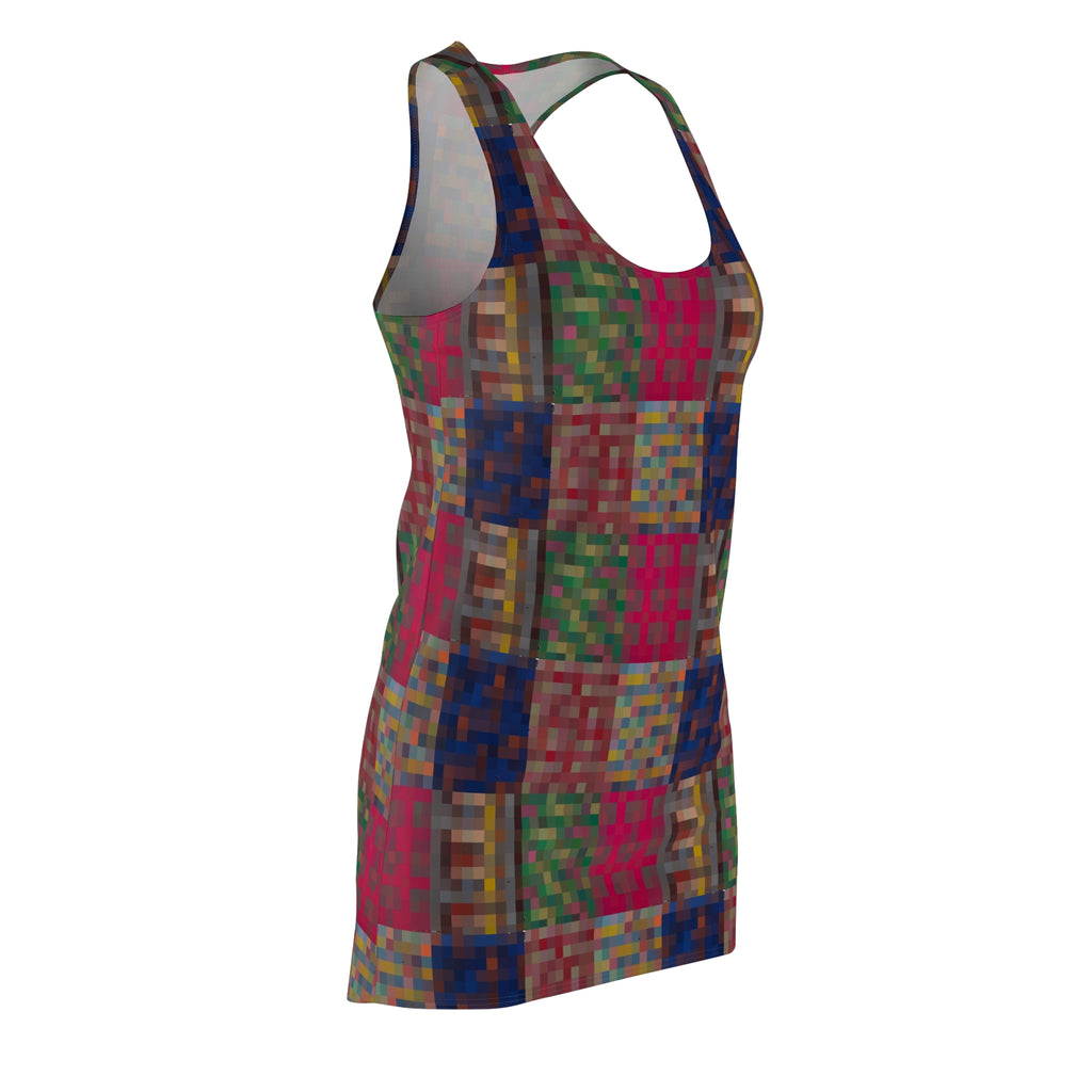 Colorblocked Patchwork Racerback Dress - Vibrant Geometric All-Over Print