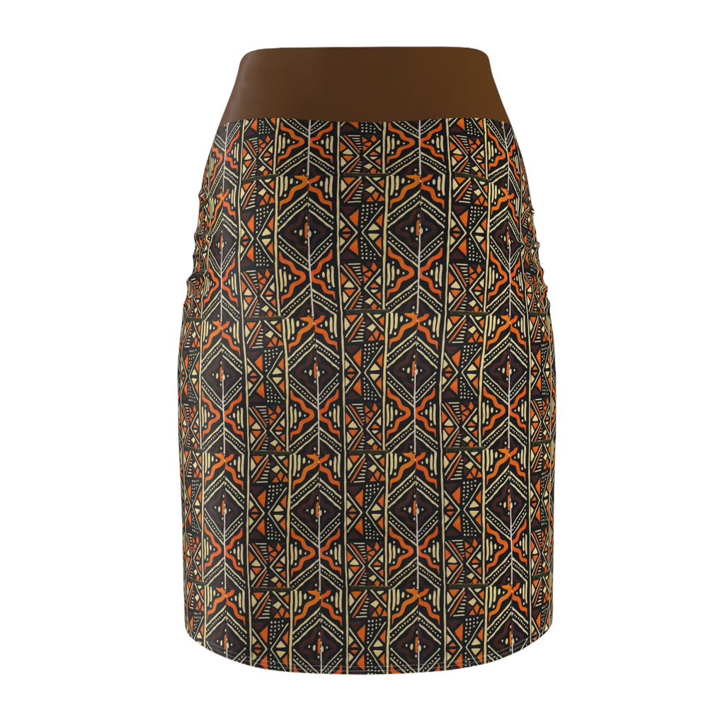 Tribal Geometric Pencil Skirt – Earth Tone Aztec Print