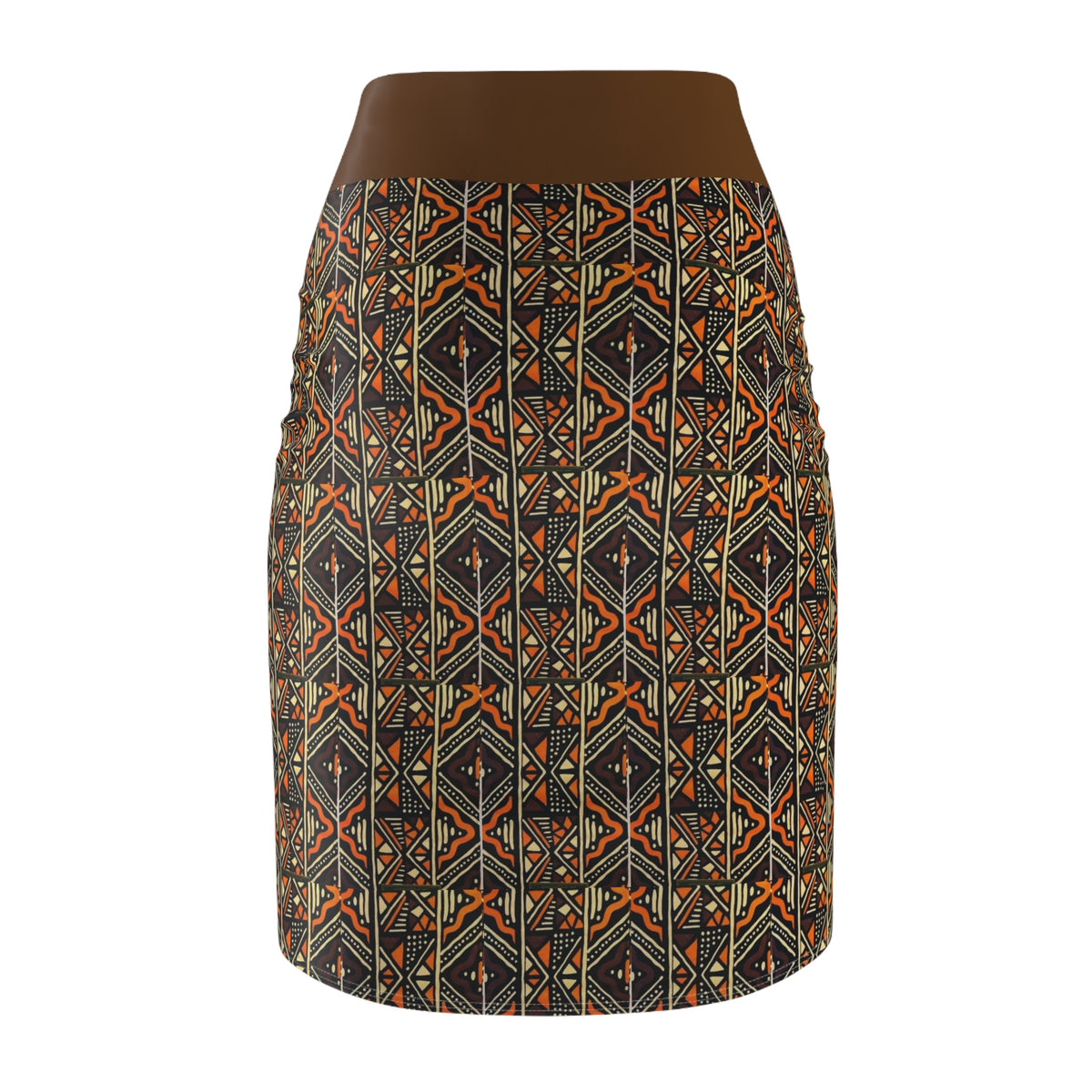 Tribal Geometric Pencil Skirt – Earth Tone Aztec Print