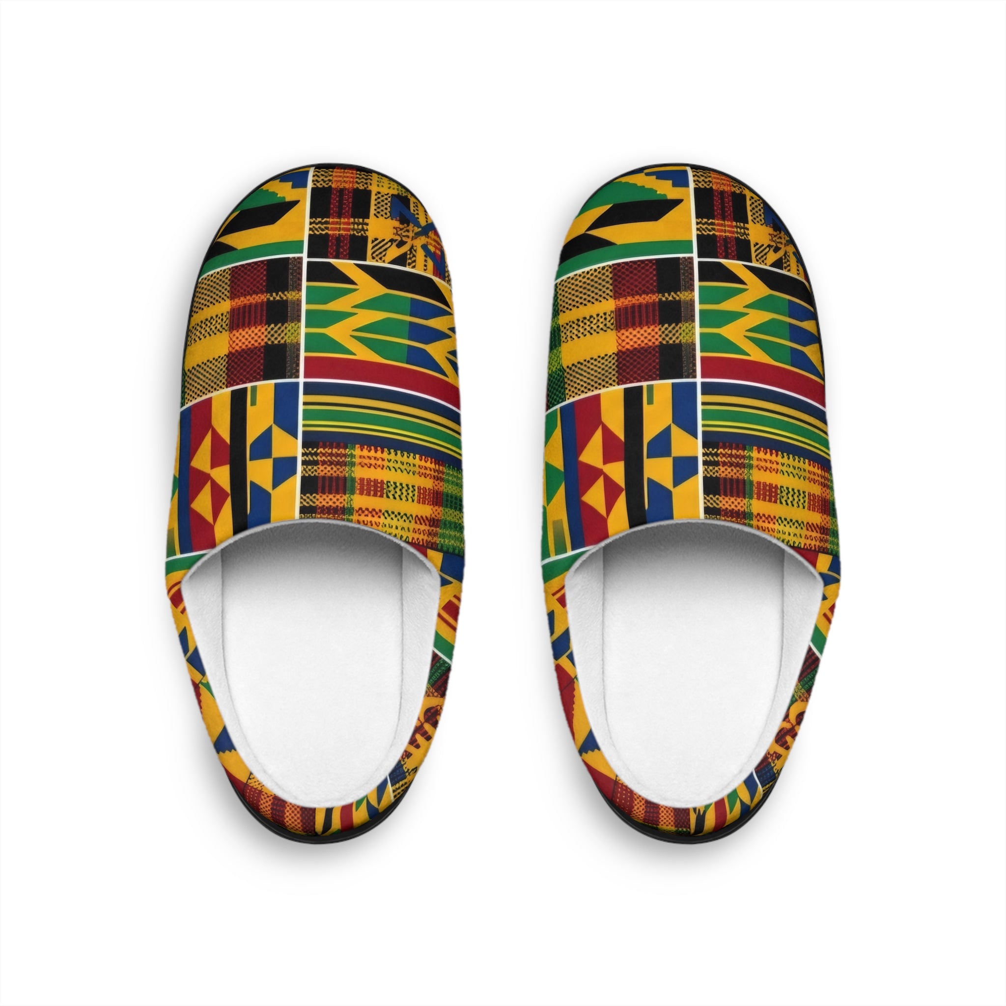Kente Print Women's Indoor Slippers — Colorful African Pattern Cozy House Shoes