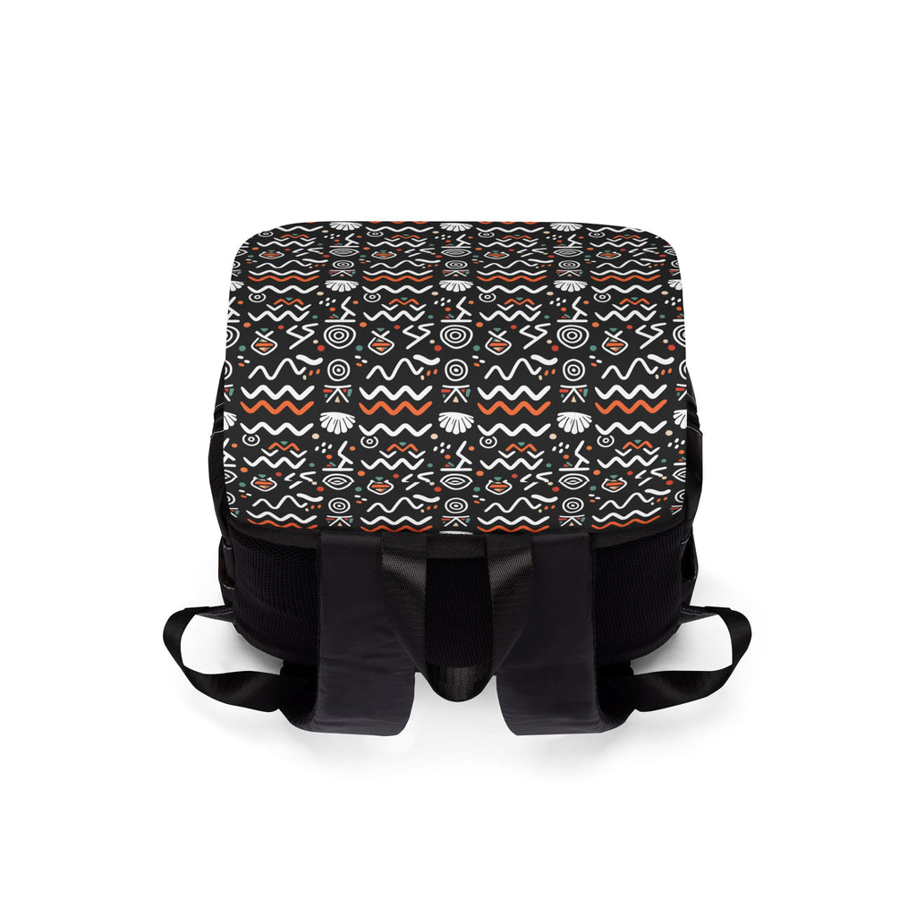 Tribal Wave Pattern Shoulder Backpack — Black Aztec Casual Daypack