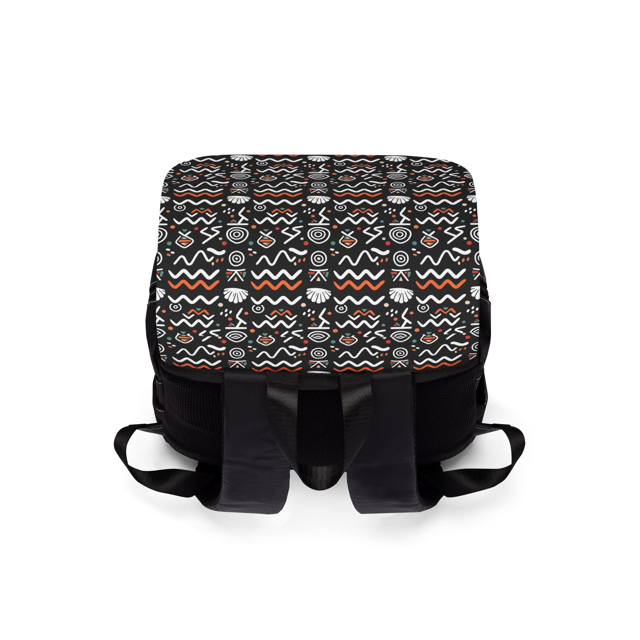 Tribal Wave Pattern Shoulder Backpack — Black Aztec Casual Daypack
