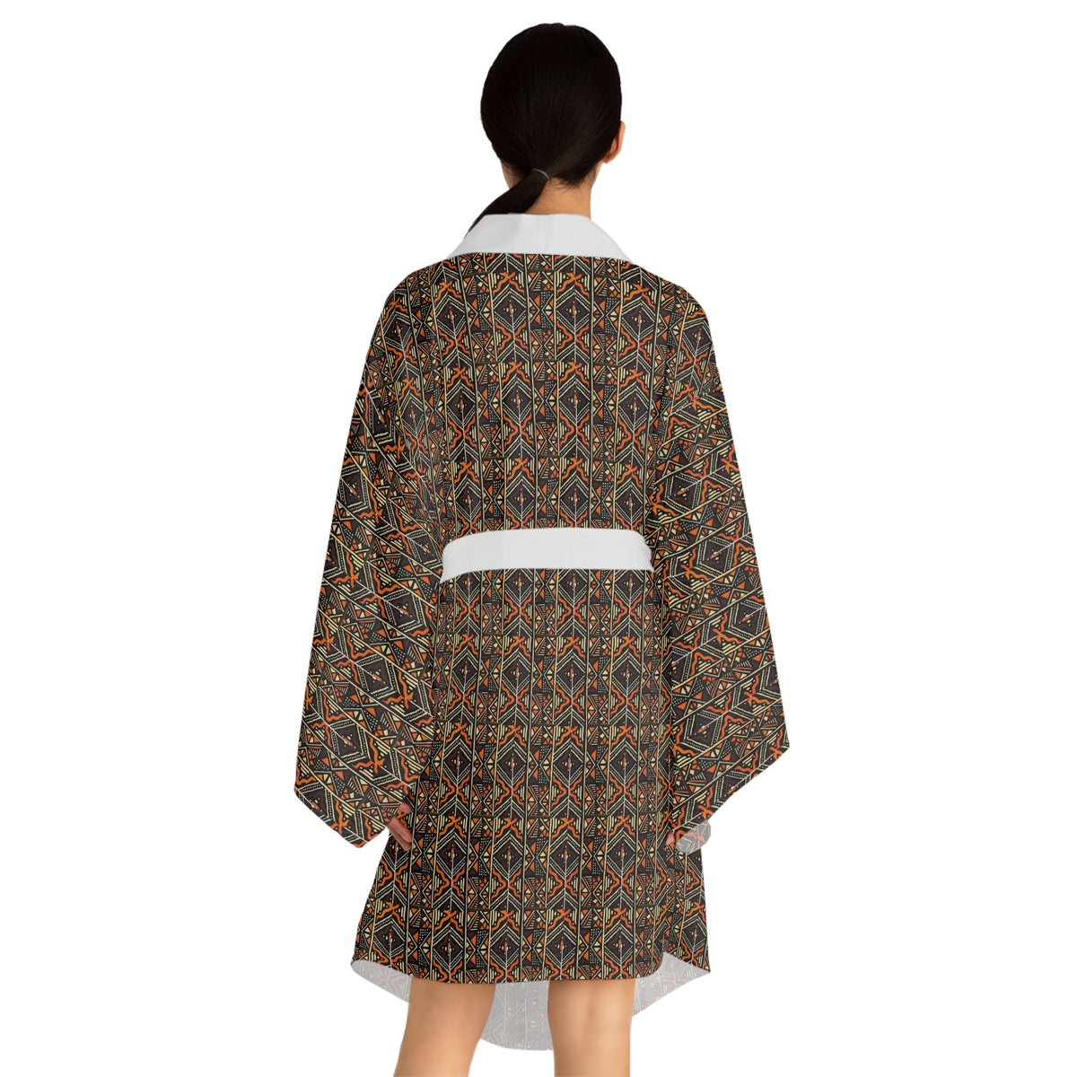 Boho Earthtone Pattern Long Sleeve Kimono Robe