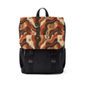 Retro Mosaic Pattern Backpack — Brown Orange Pixelated Flap Shoulder Bag