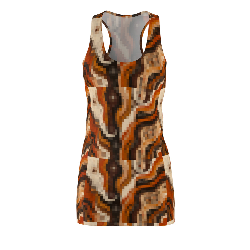 Abstract Brown Mosaic Racerback Dress — Women's Knit Summer Dress
