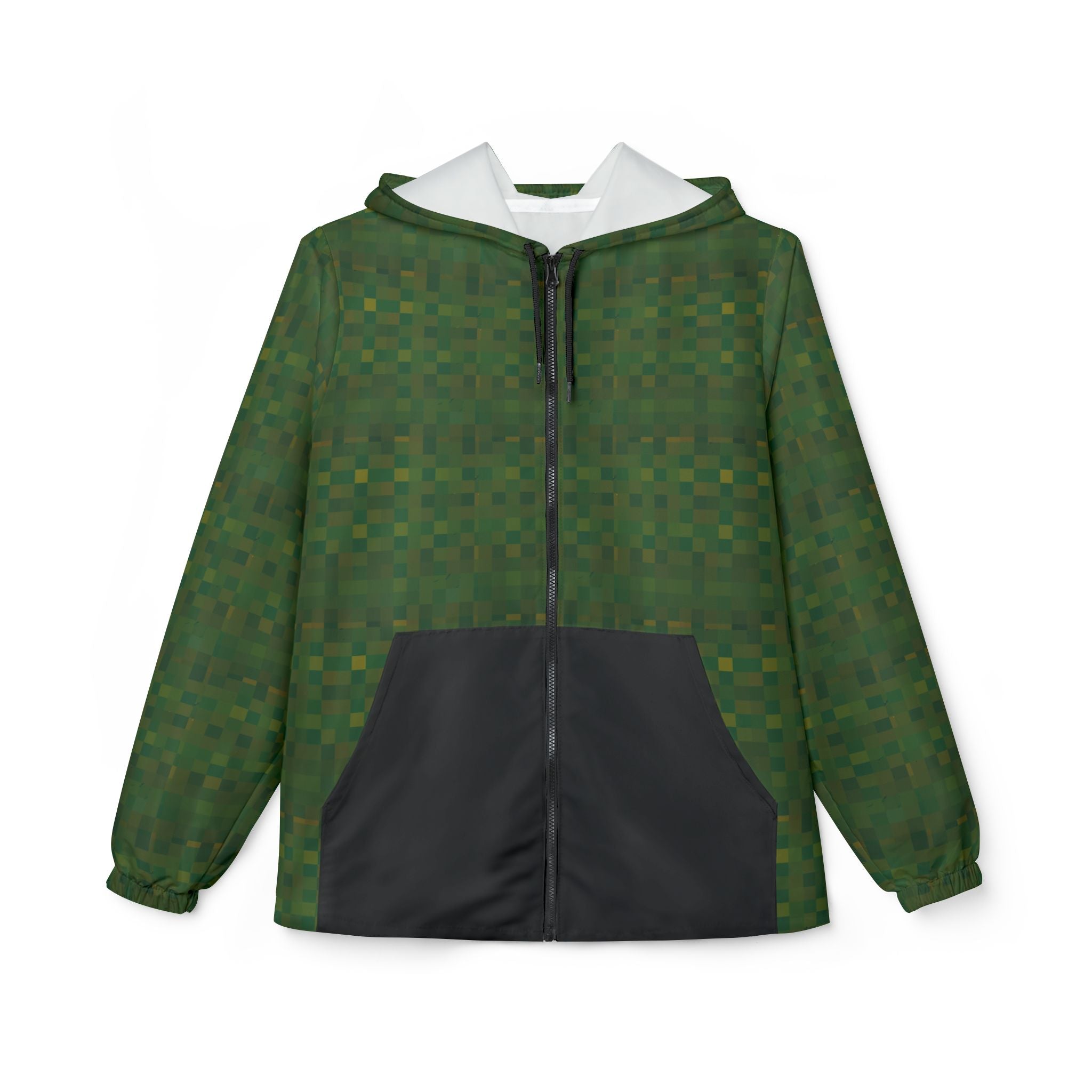 Green Checkered Windbreaker Jacket – Lightweight Hooded Outdoor Shell