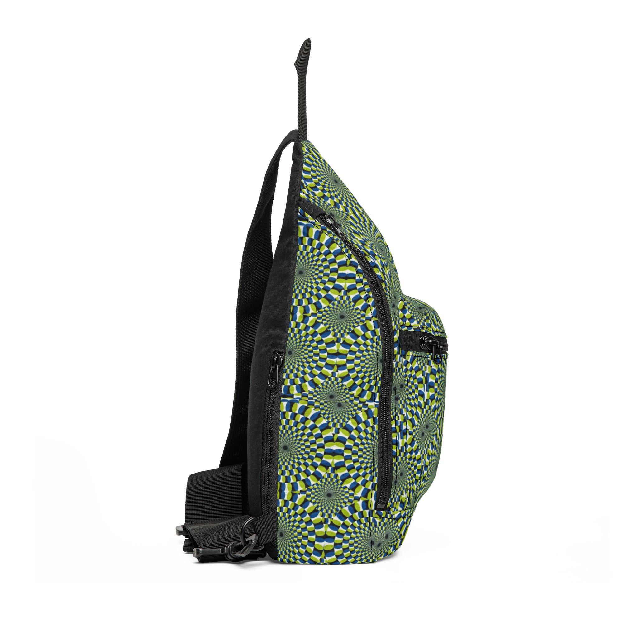 Green Optical Illusion Sling Bag — Geometric Psychedelic Crossbody