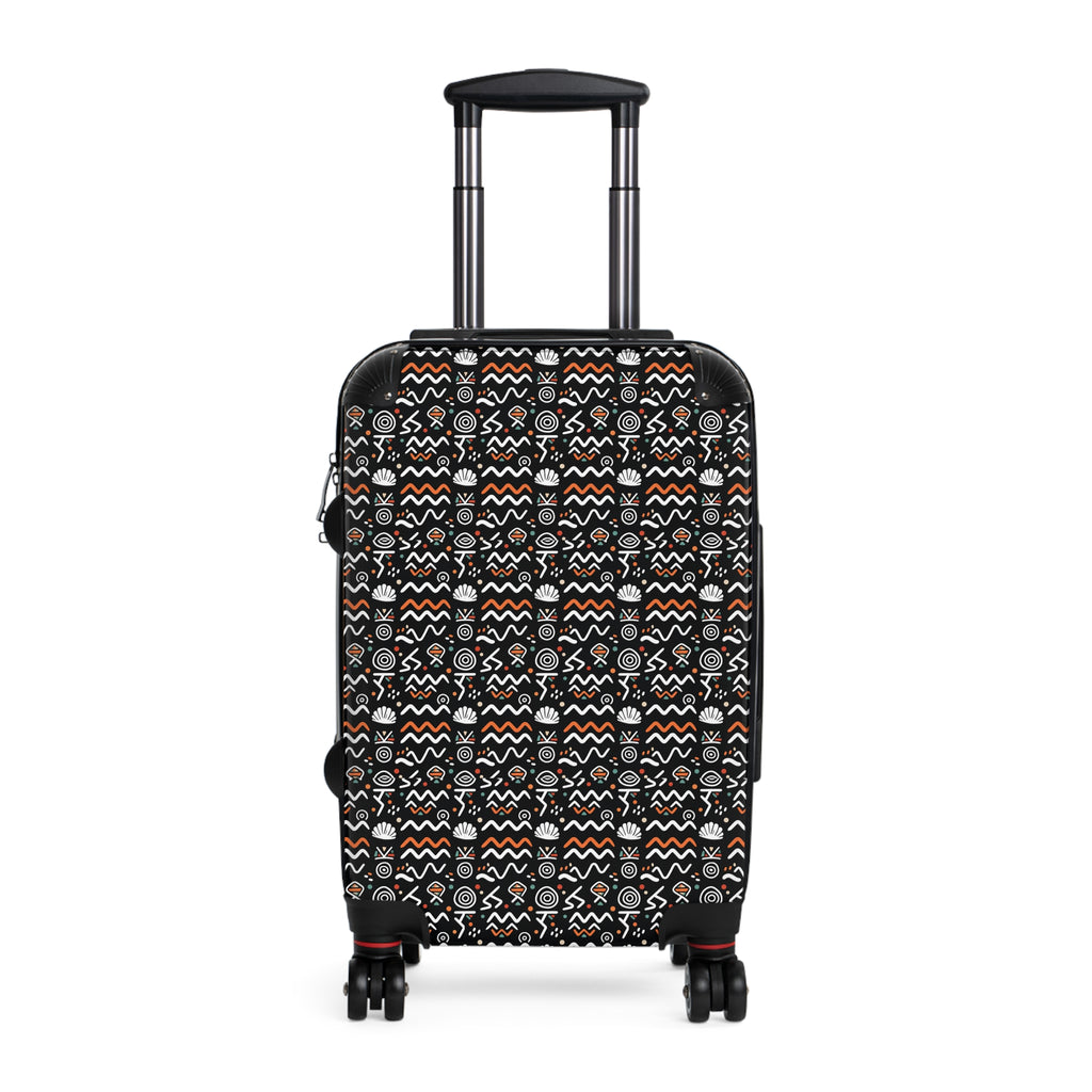 Hardside Carry-On Suitcase — Black Tribal Geometric Pattern