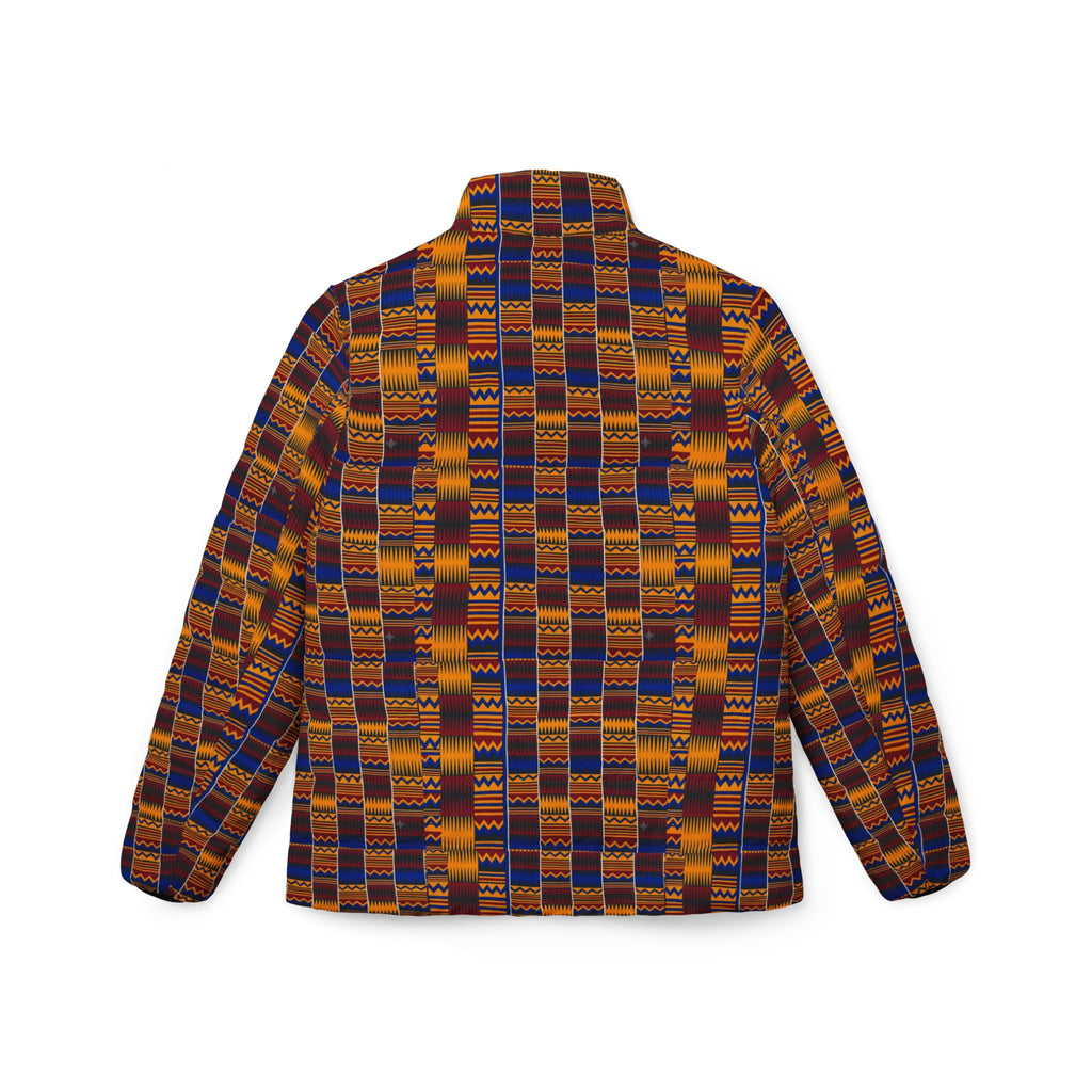 Kente-Inspired Women’s Puffer Jacket — Vibrant Geometric African Print Winter Coat