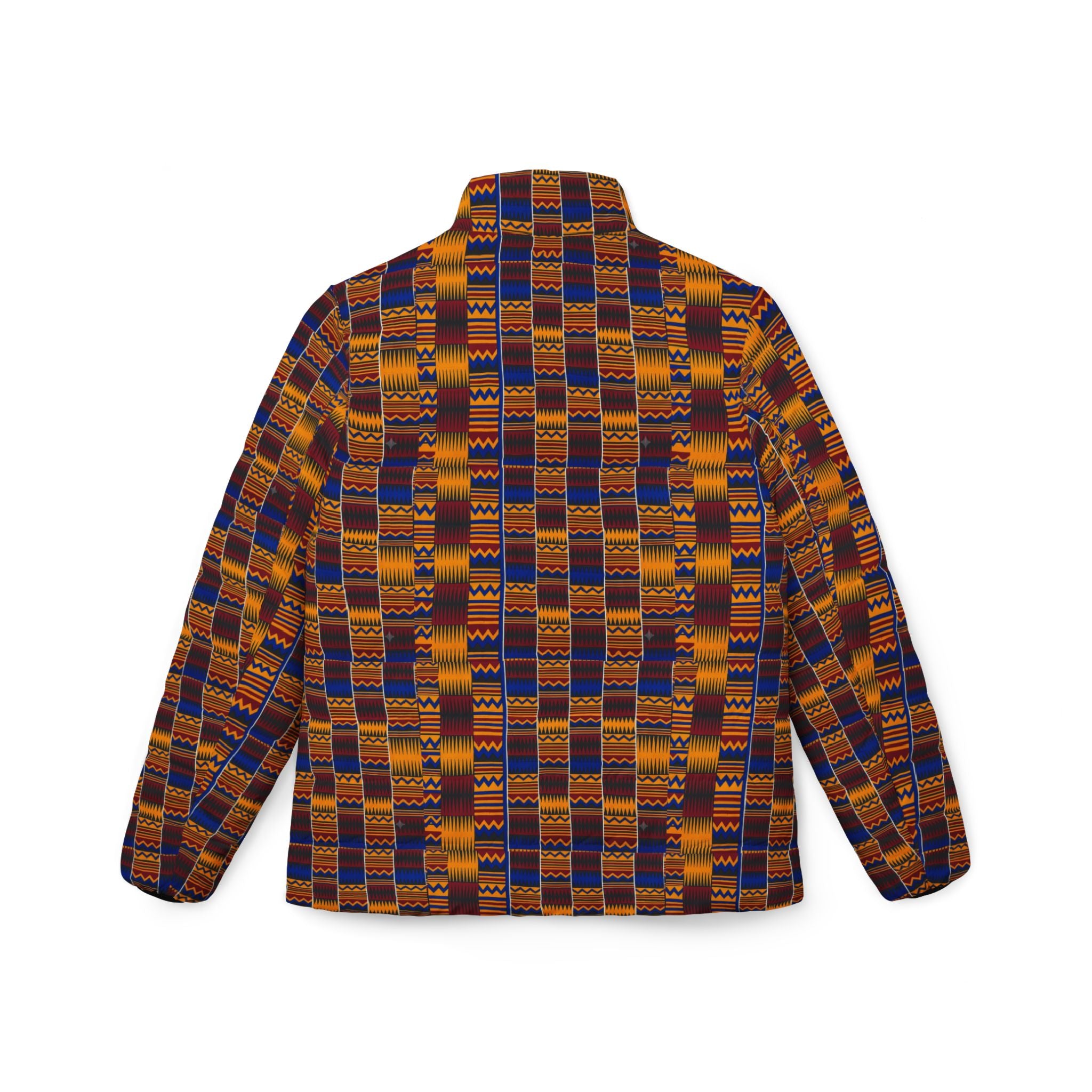 Kente-Inspired Women’s Puffer Jacket — Vibrant Geometric African Print Winter Coat