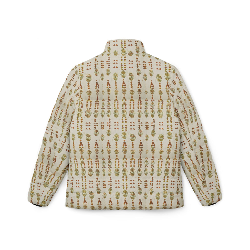 Women’s Puffer Jacket — Neutral Botanical Pattern All-Over Print