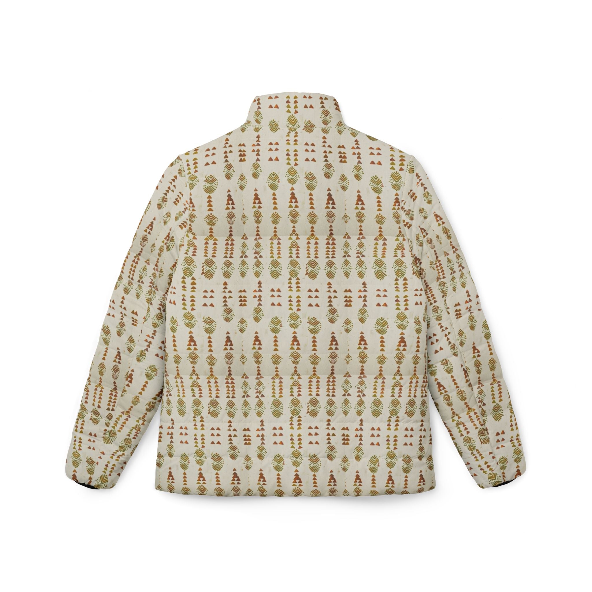 Women’s Puffer Jacket — Neutral Botanical Pattern All-Over Print