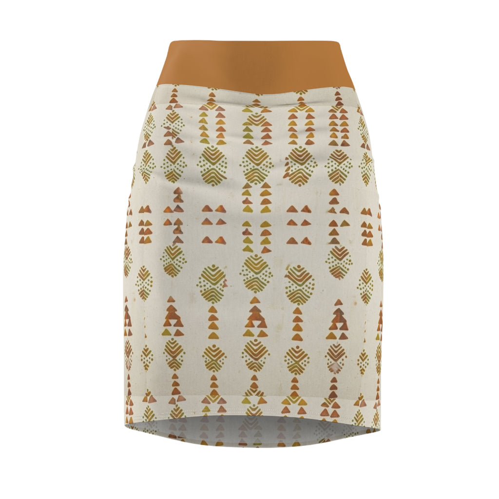Boho Chevron Pencil Skirt — Earthy Tribal Print