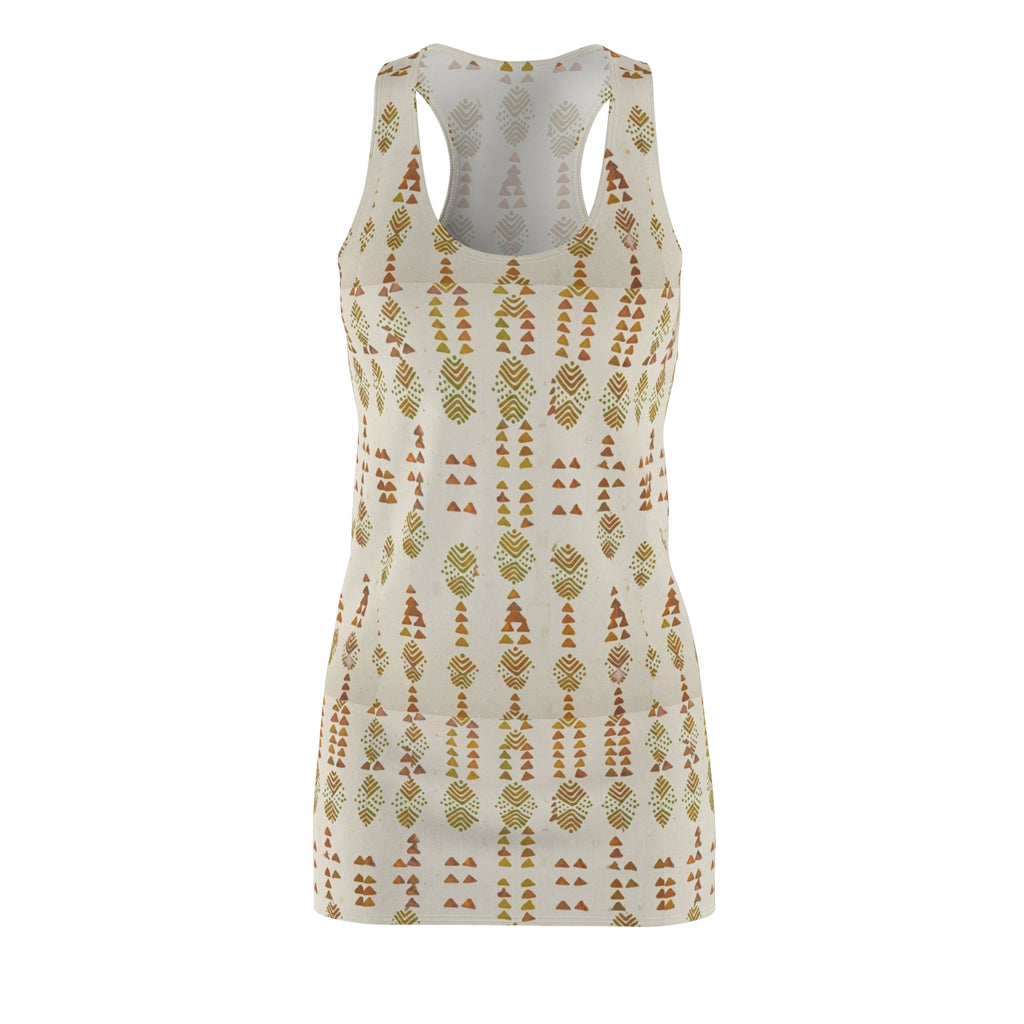 Boho Leaf Pattern Racerback Dress — Earthy Tribal AOP Sundress