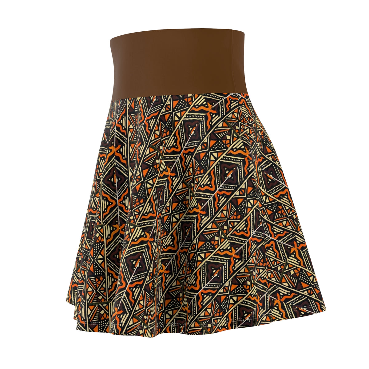 Tribal Geometric Skater Skirt — Autumn Brown Aztec Pattern
