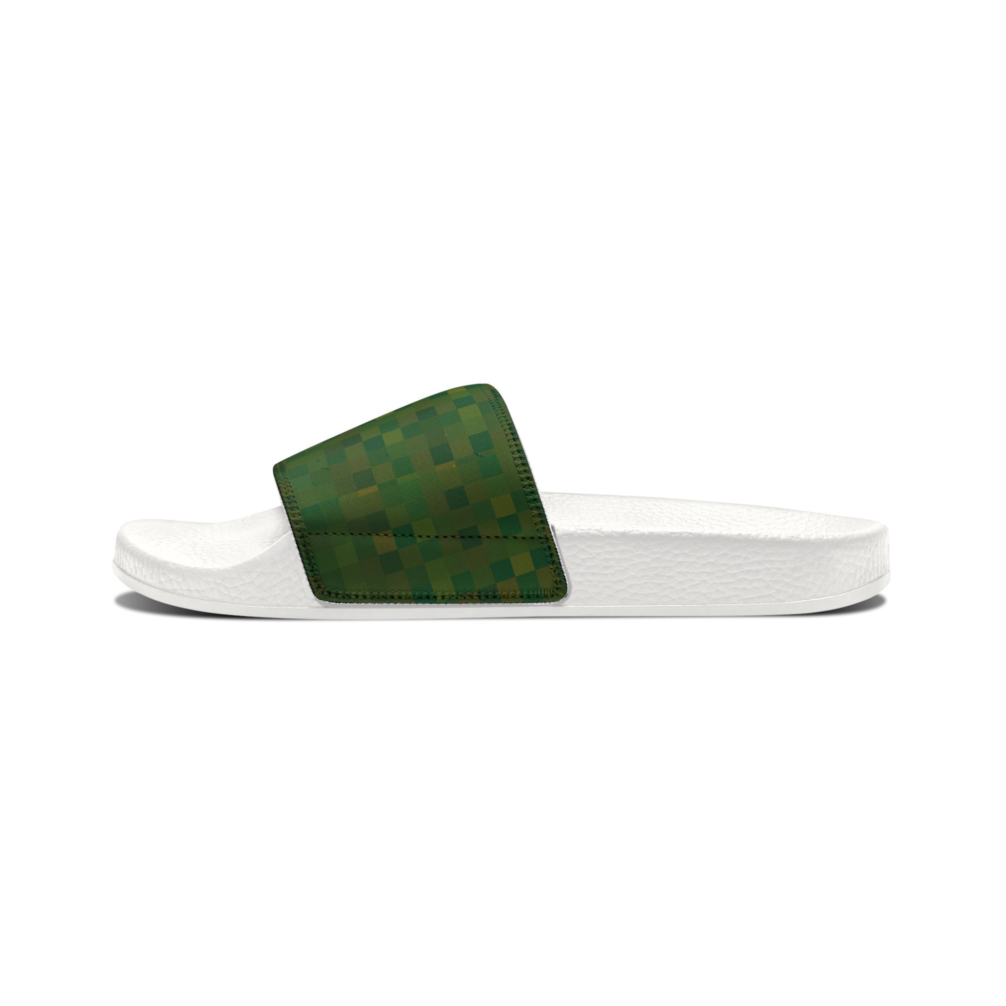 Men's Green Check Slide Sandals — Removable-Strap Casual Pool & Lounge Slides