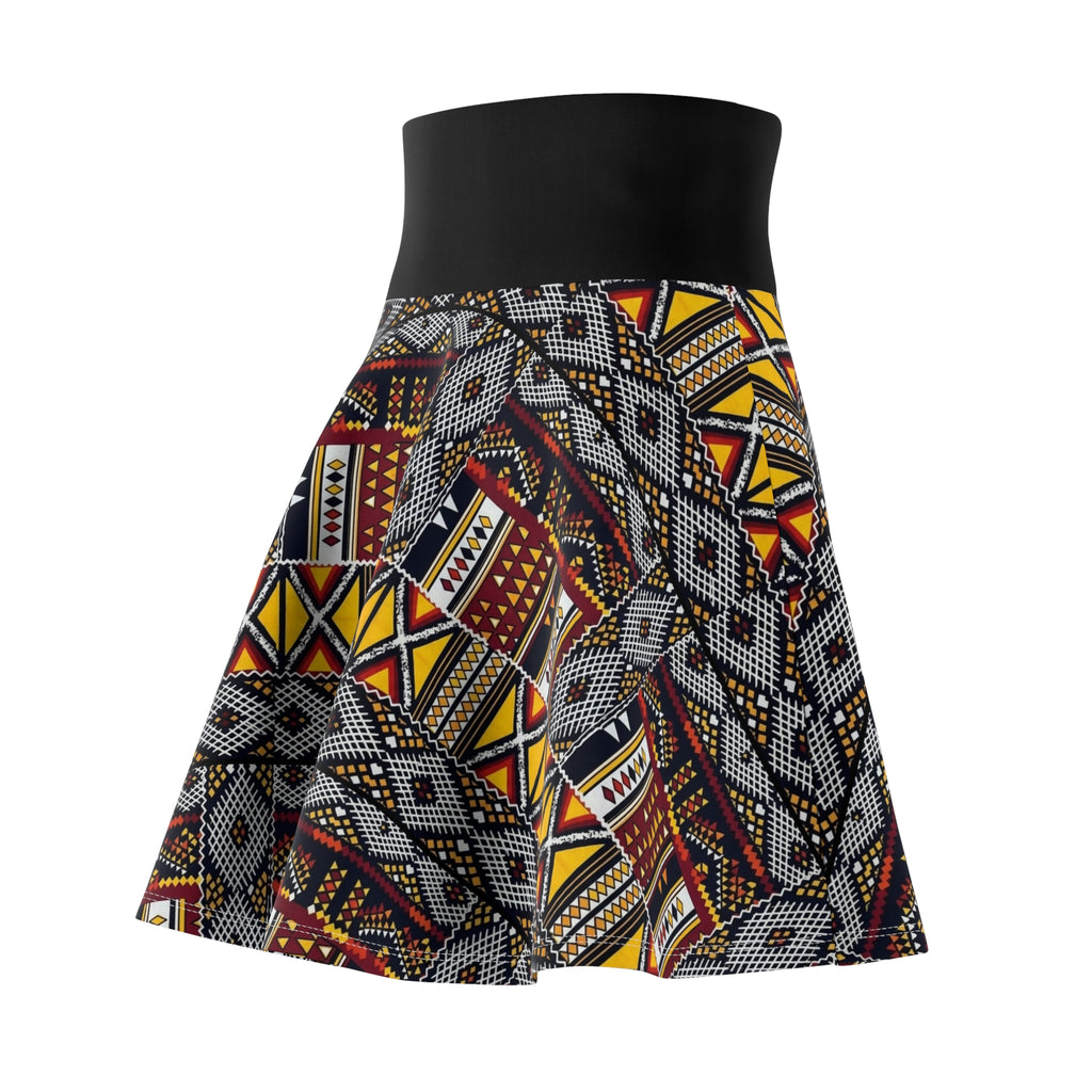 African Tribal Print Skater Skirt – Bold Geometric Ankara AOP