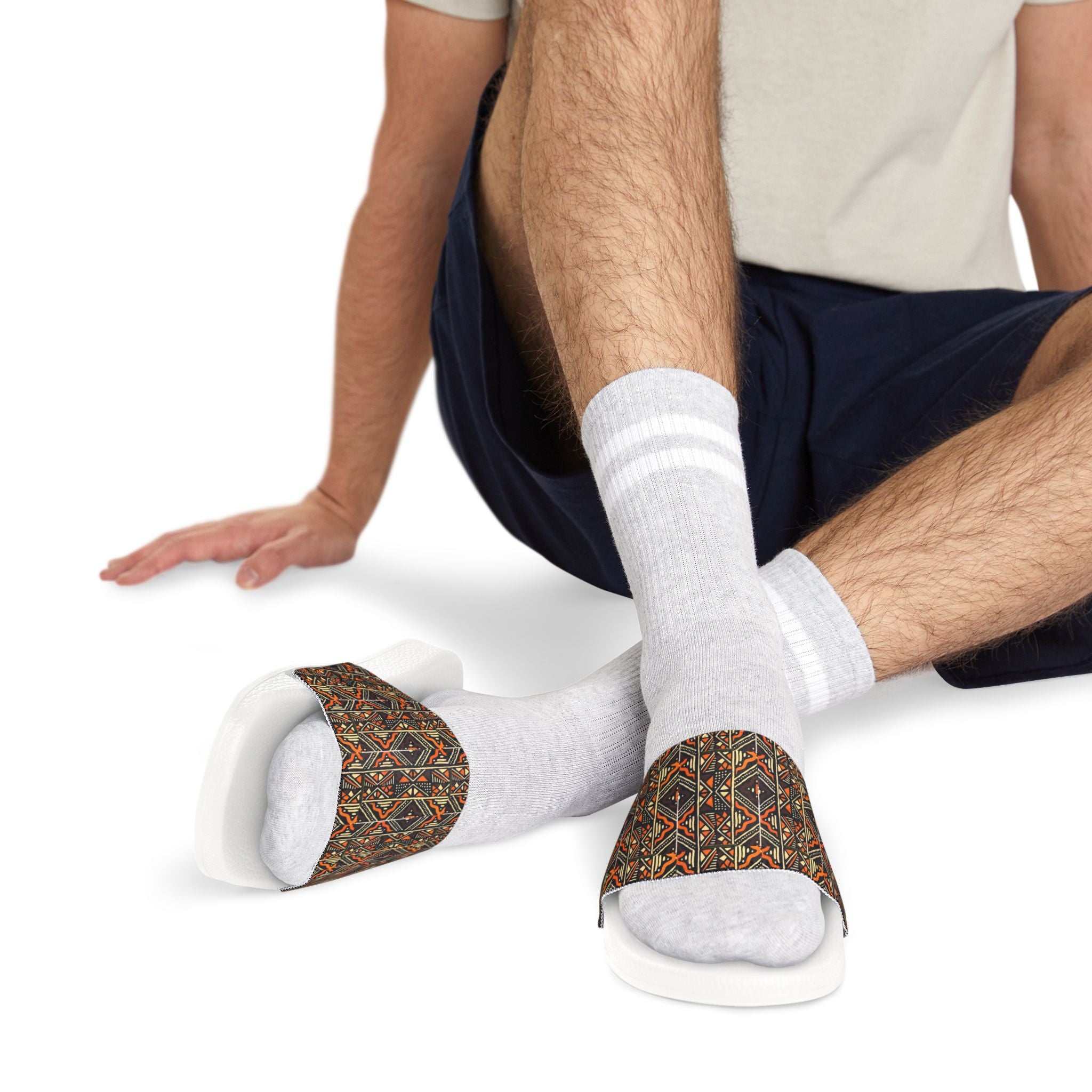 Men's Slide Sandals — Tribal Geometric Pattern Removable Strap