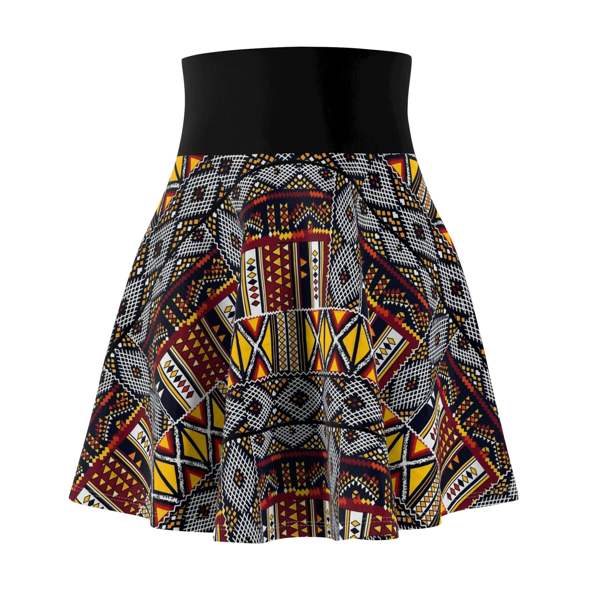 African Tribal Print Skater Skirt – Bold Geometric Ankara AOP