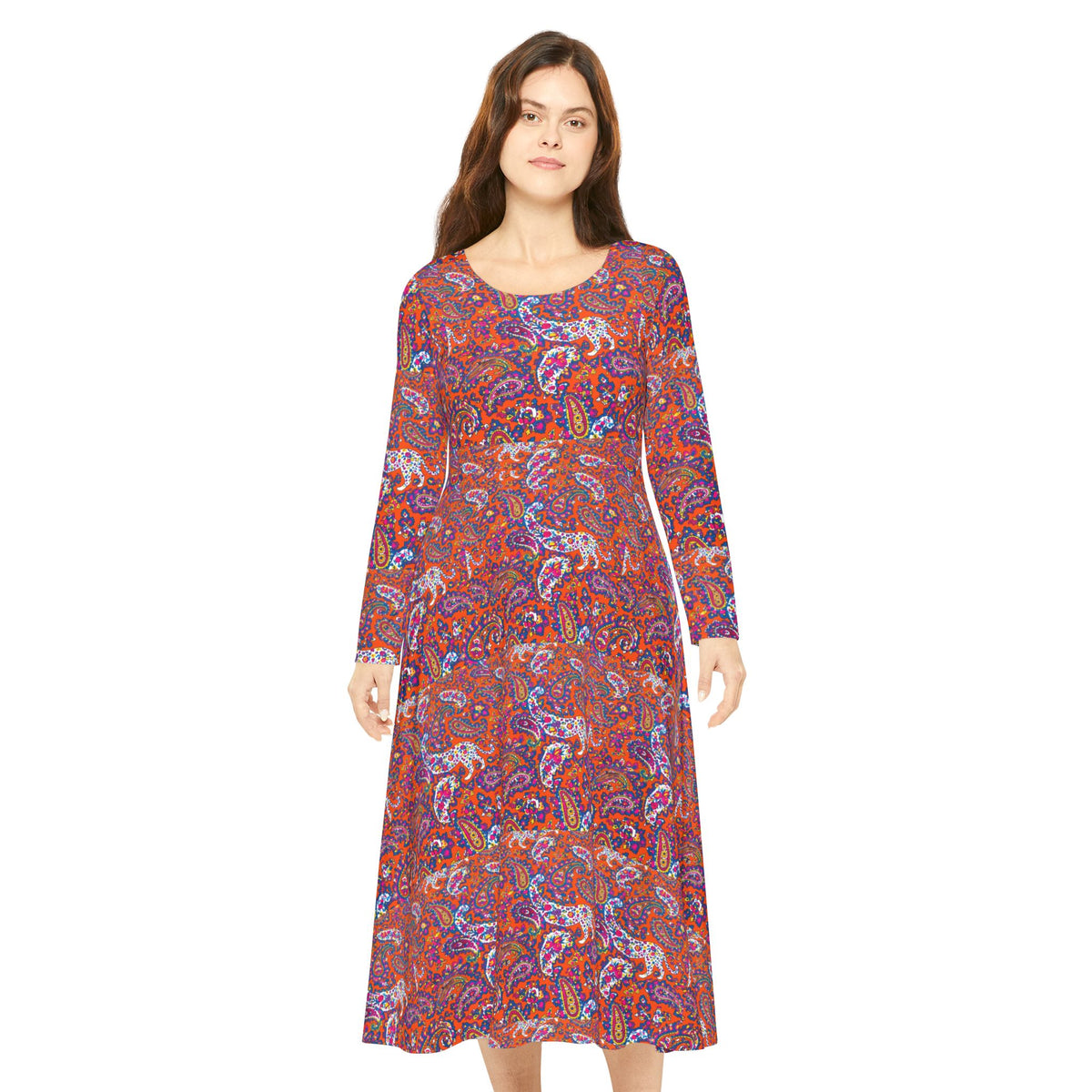 Floral Paisley Long-Sleeve Dance Dress — Vibrant Boho AOP Skater Dress