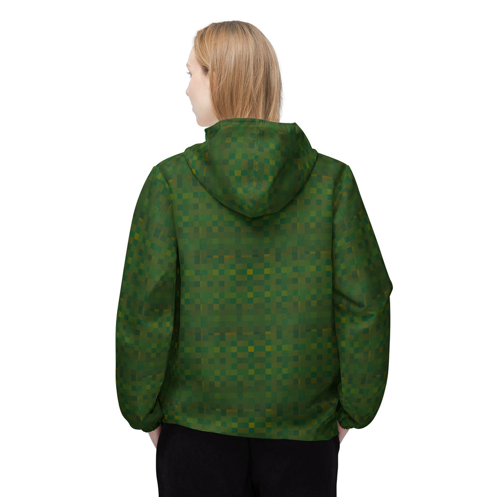 Green Checkered Windbreaker Jacket – Lightweight Hooded Outdoor Shell