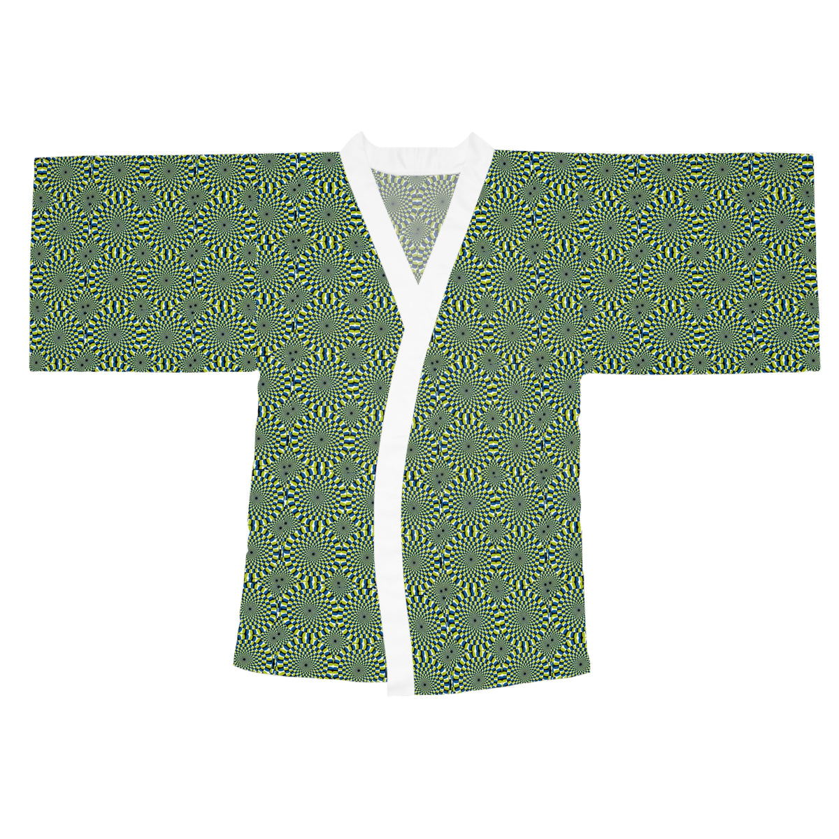 Green Geometric Kimono Robe – All-Over Spiral Pattern Long Sleeve