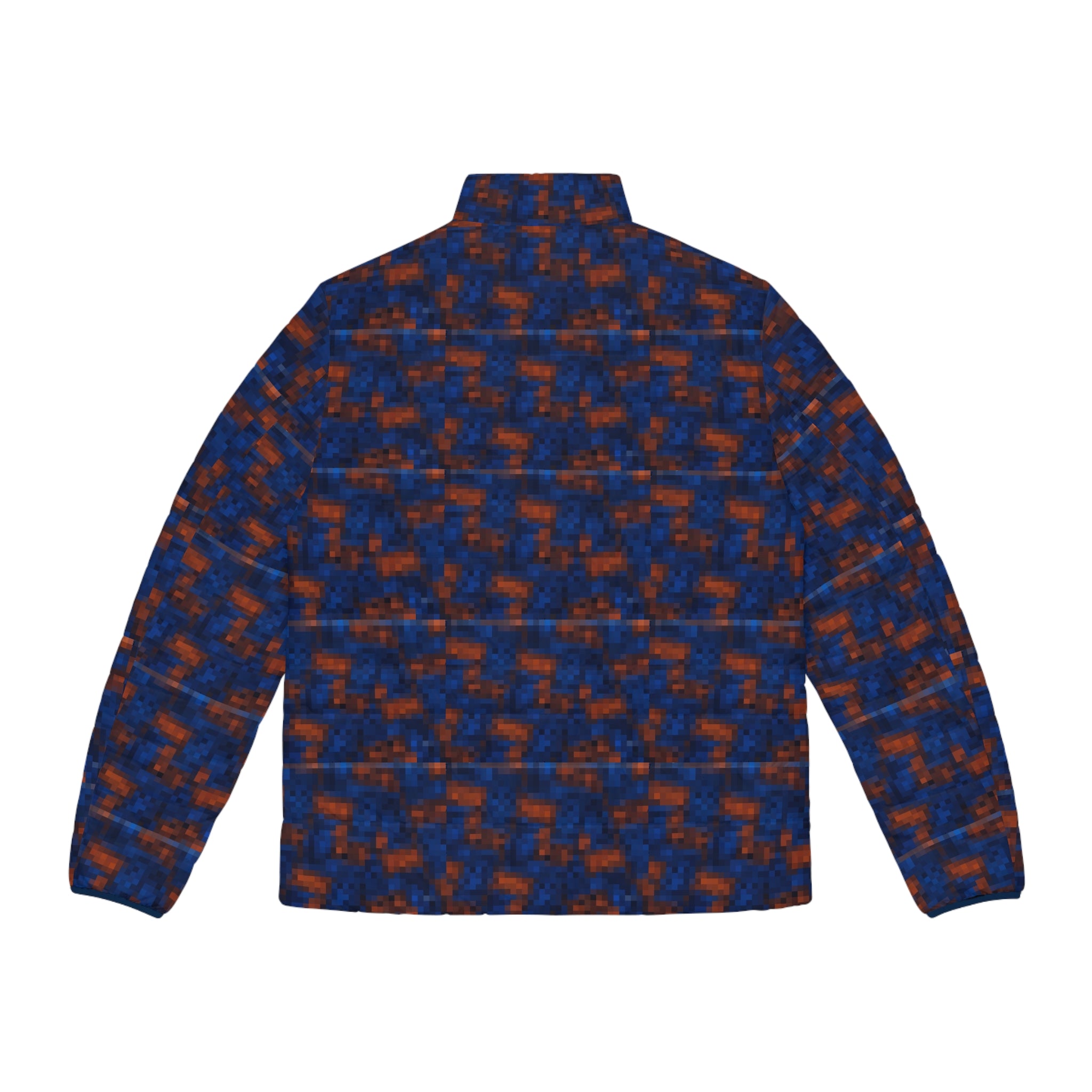 Men's Abstract Blue & Orange Puffer Jacket - All-Over Print Winter Coat