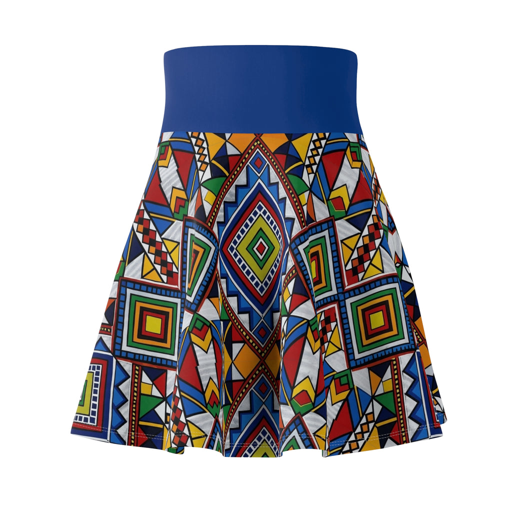 Colorful Tribal Geometric Skater Skirt — Bold Aztec Print