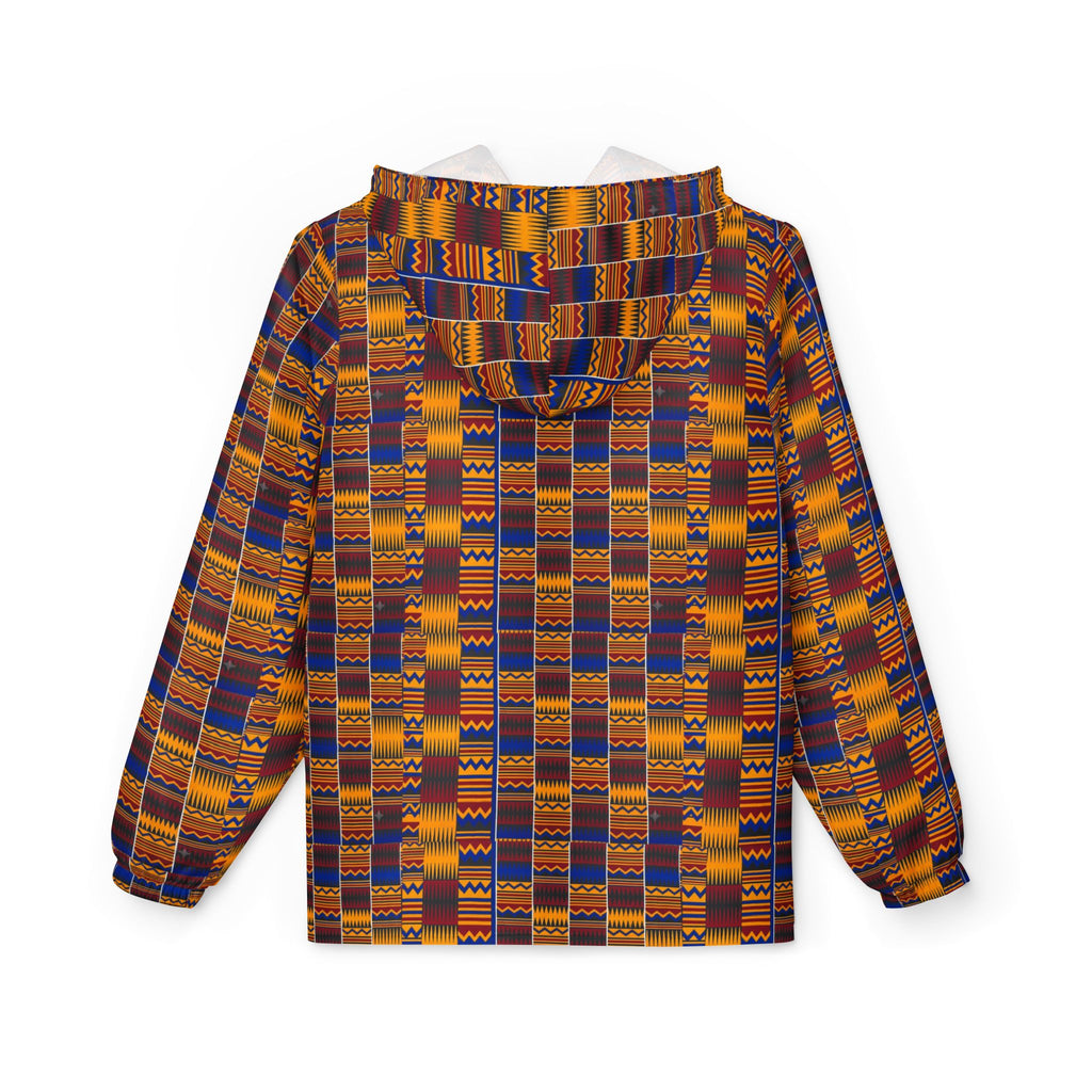 Kente Pattern Windbreaker Jacket – African-Inspired Lightweight Hooded Jacket