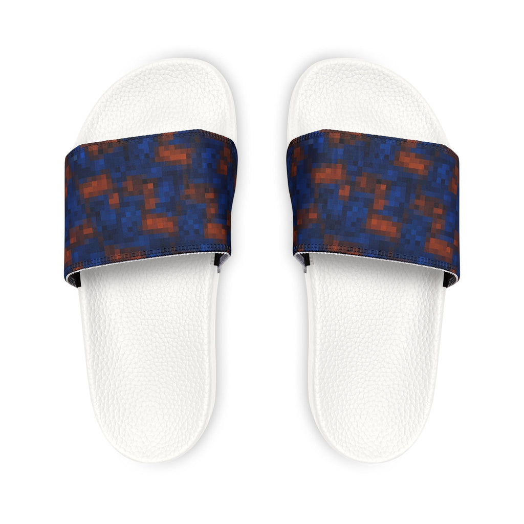 Men's Removable-Strap Sandals — Blue Orange Pixelated Slide Sandals