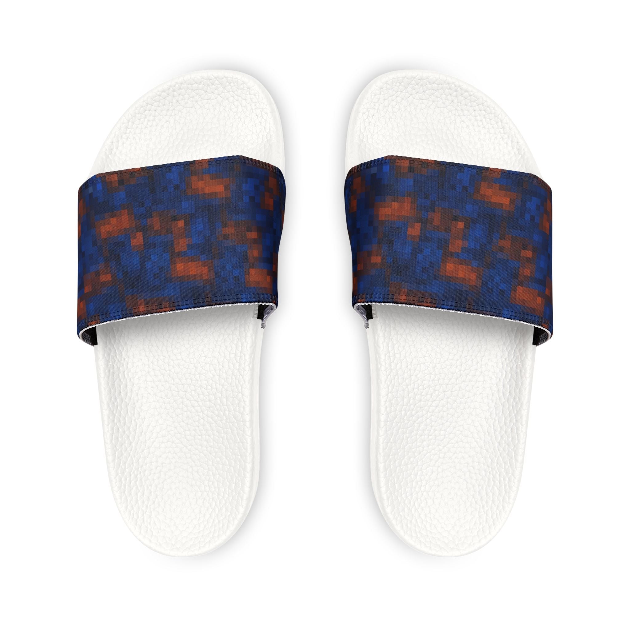 Men's Removable-Strap Sandals — Blue Orange Pixelated Slide Sandals