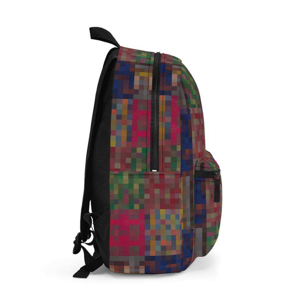 Colorblock Pixel Patchwork Backpack — Vibrant Retro Geometric School & Travel Bag